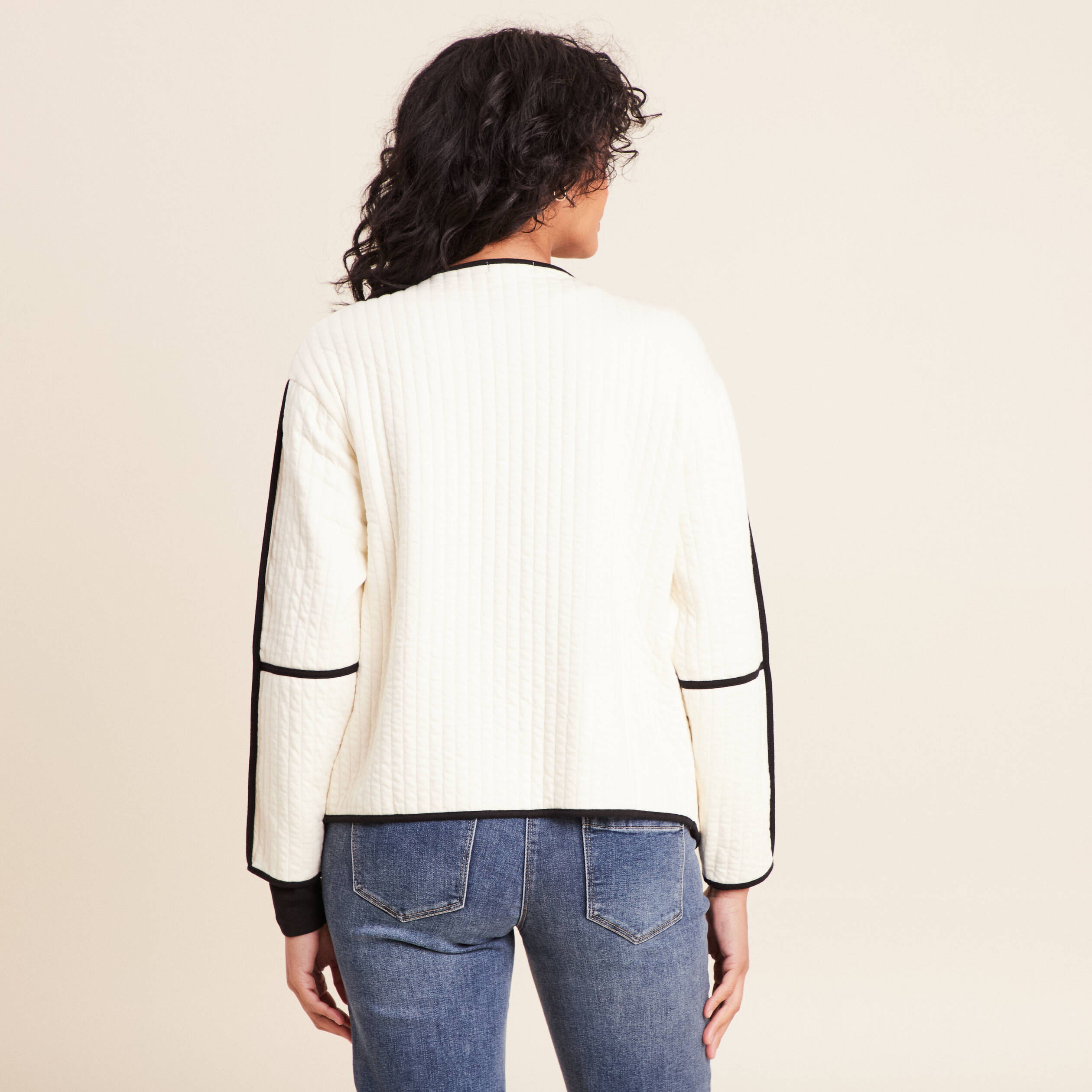 Veste manches longues sans col ecru femme
