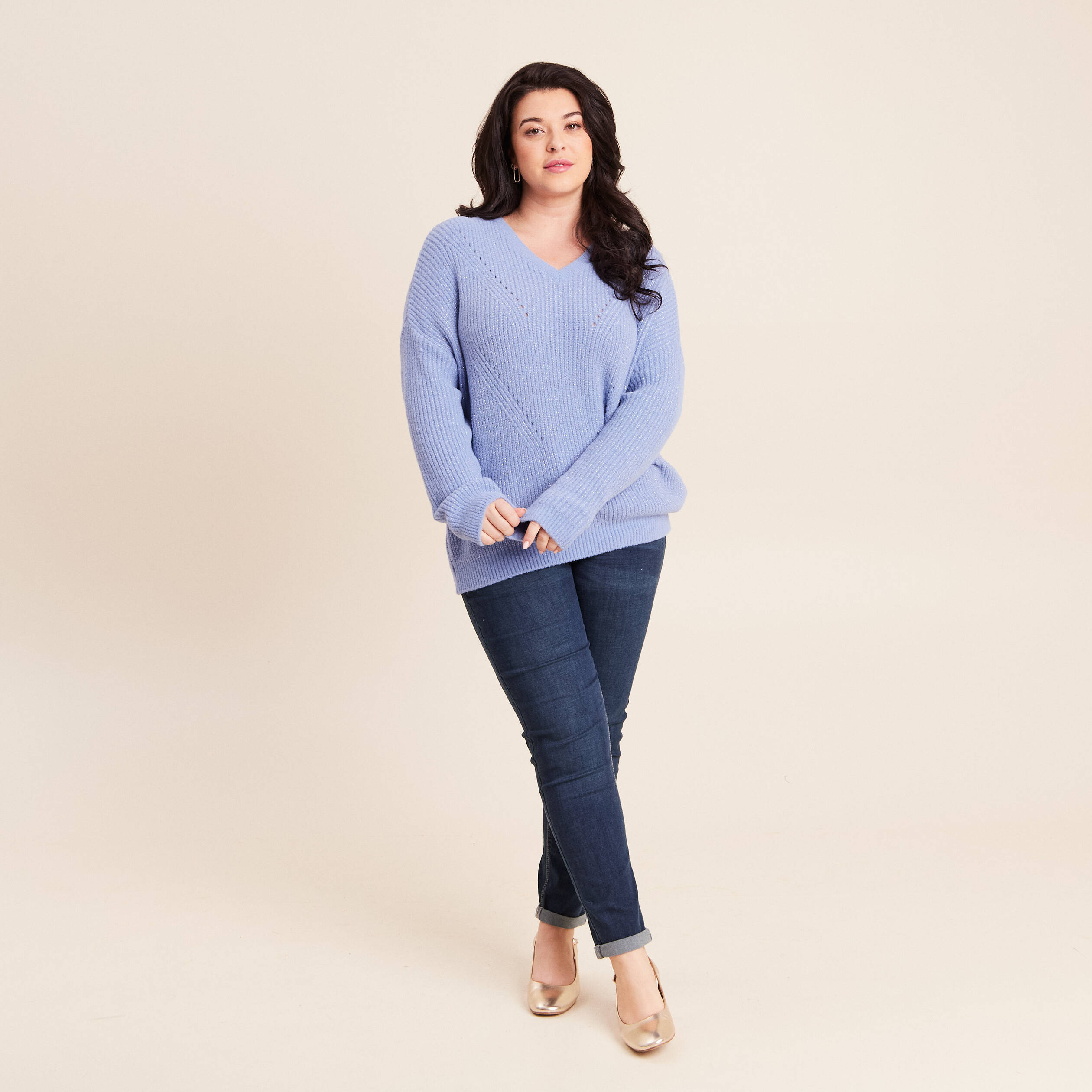 Pull manches longues bleu ciel femme