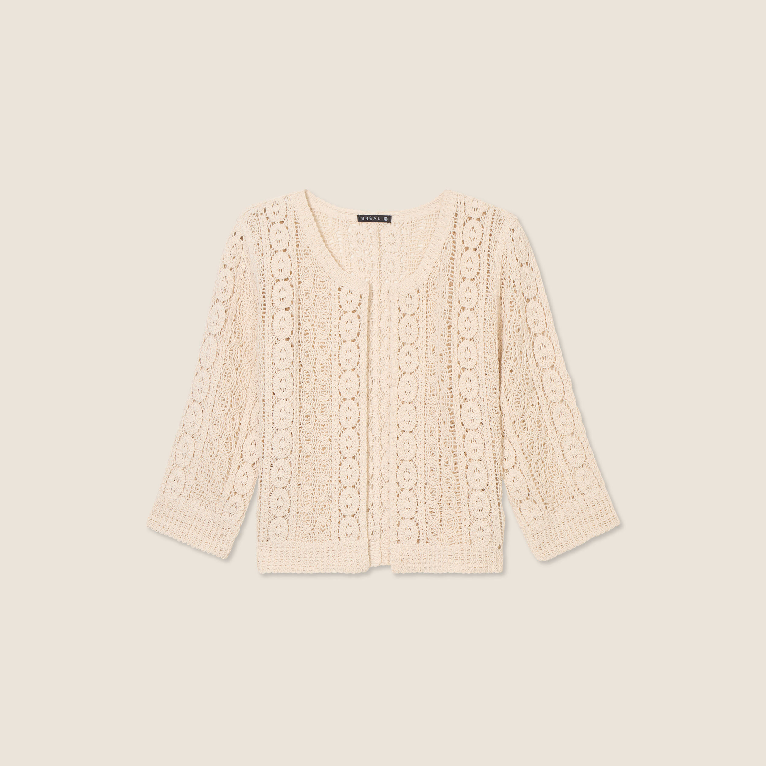 Gilet manches 3/4 ajouré ecru femme