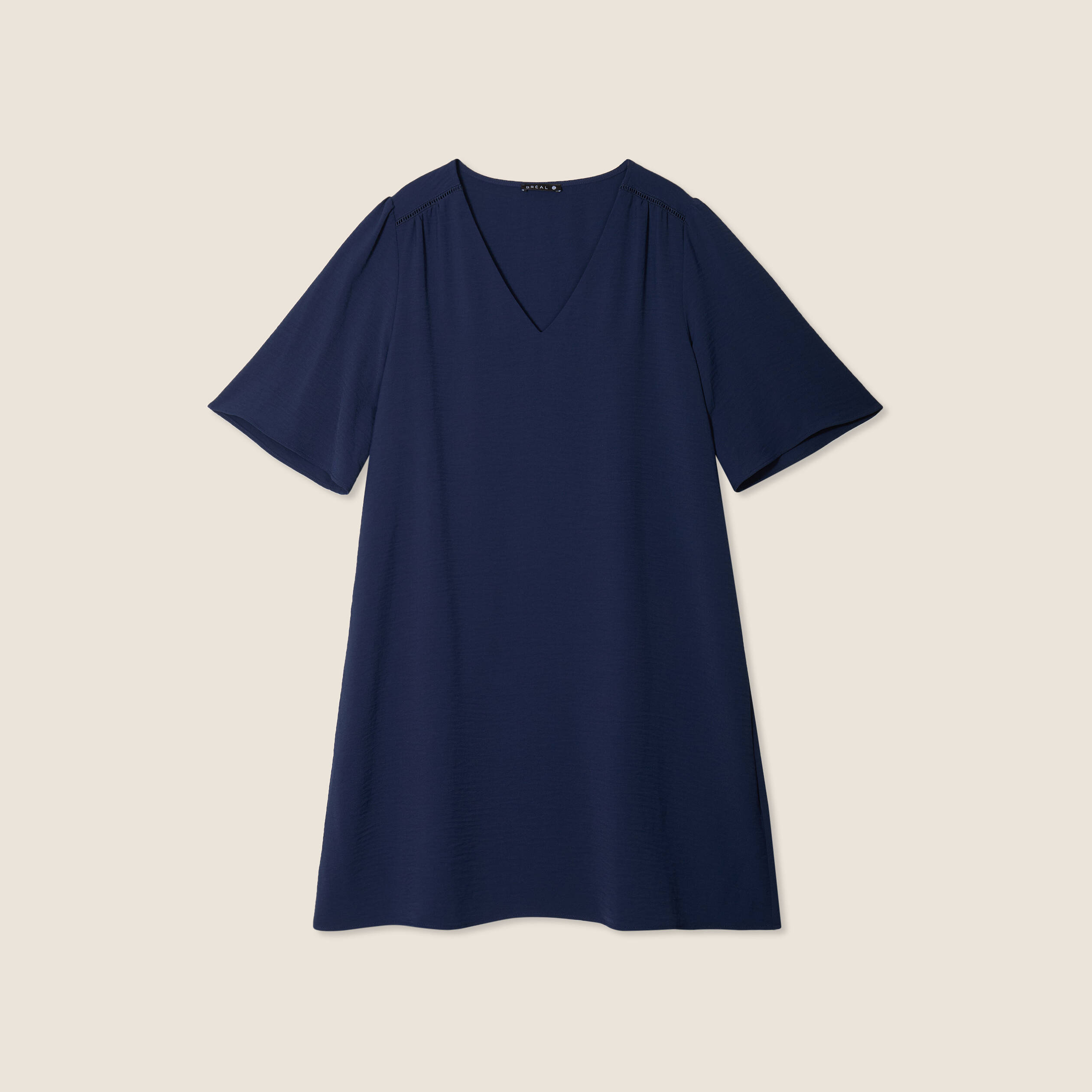 Robe évasée col en V bleu marine femme