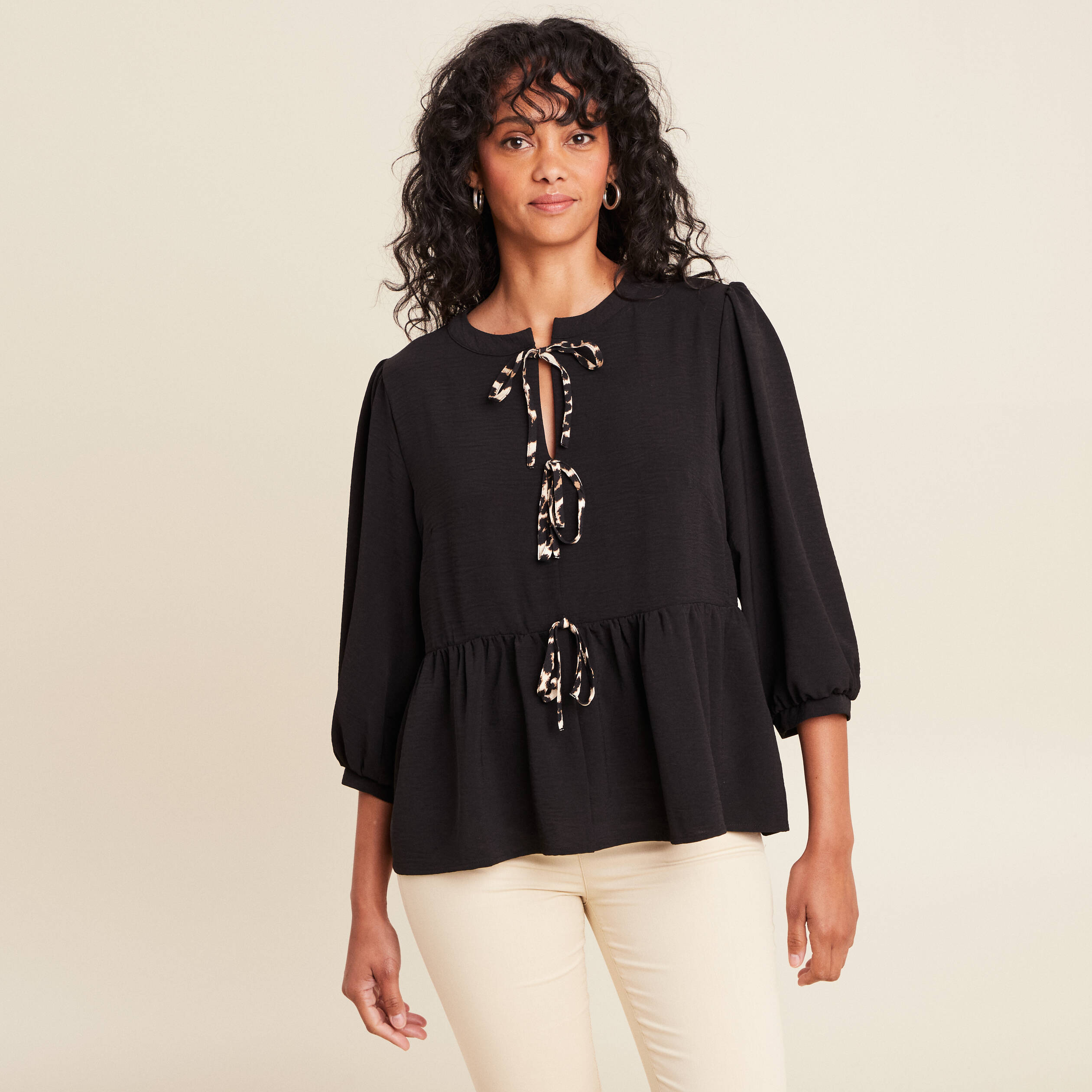 blouse ample col rond manches 34 noir femme blouse ample col rond manches 3/4 noir femme