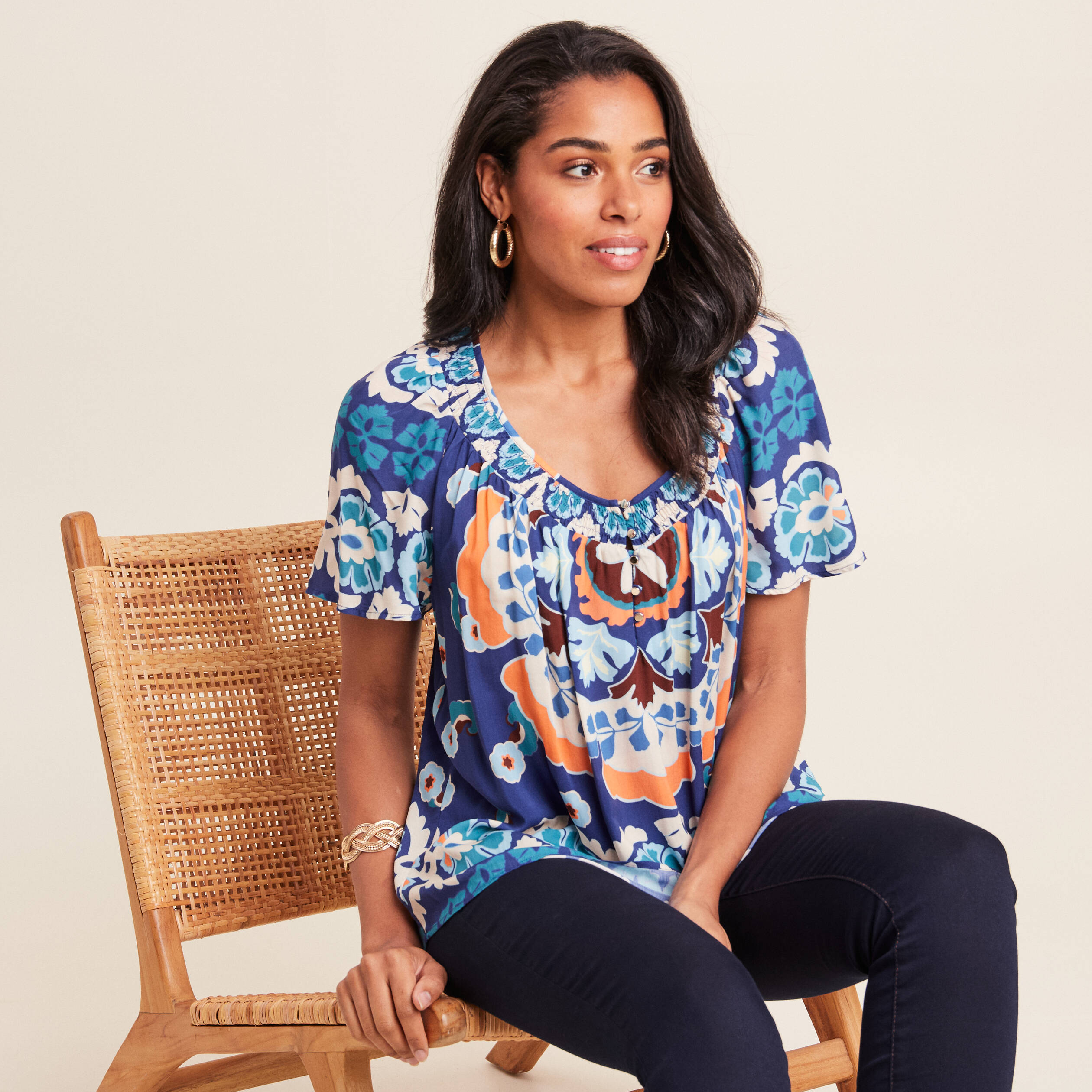 Blouse manches courtes bleu femme