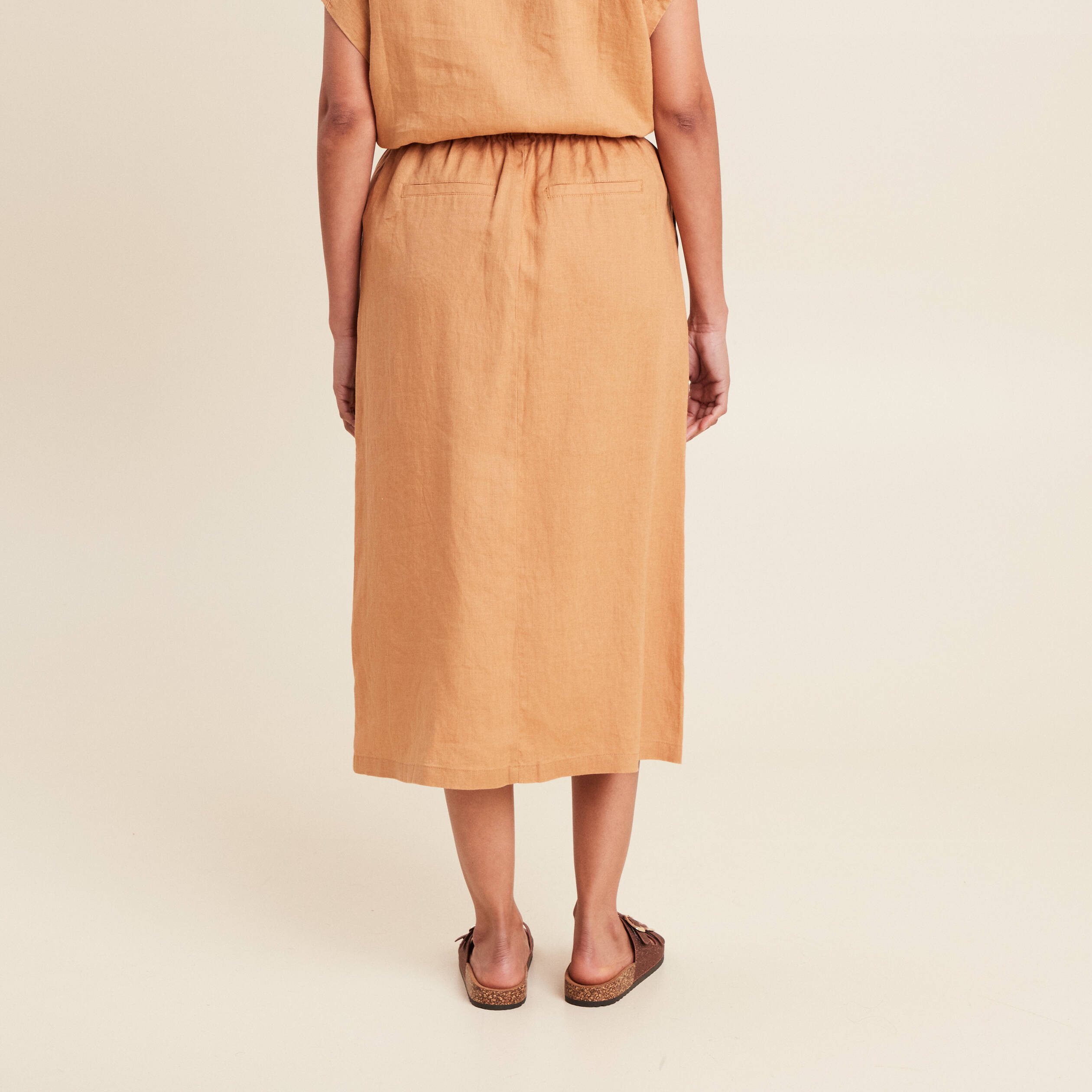 Jupe longue trapèze beige femme