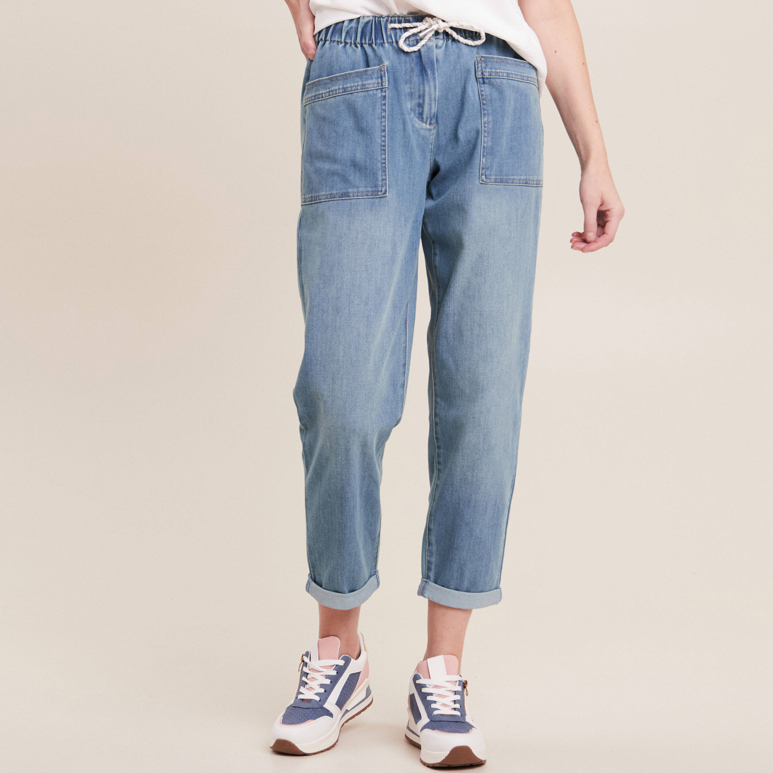 Jean large à coulisse denim double stone femme
