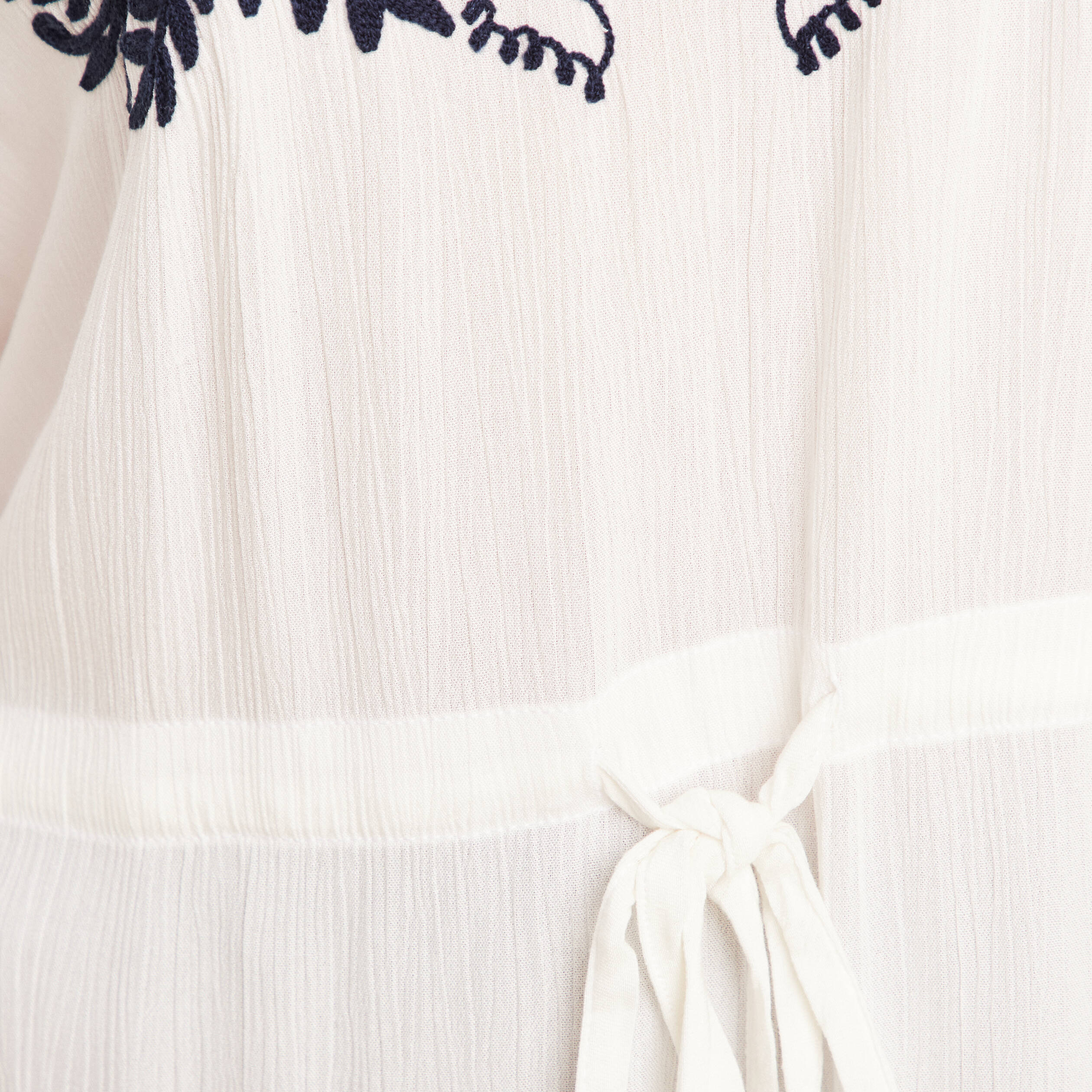 Kimono sans manches col v brodé ecru femme