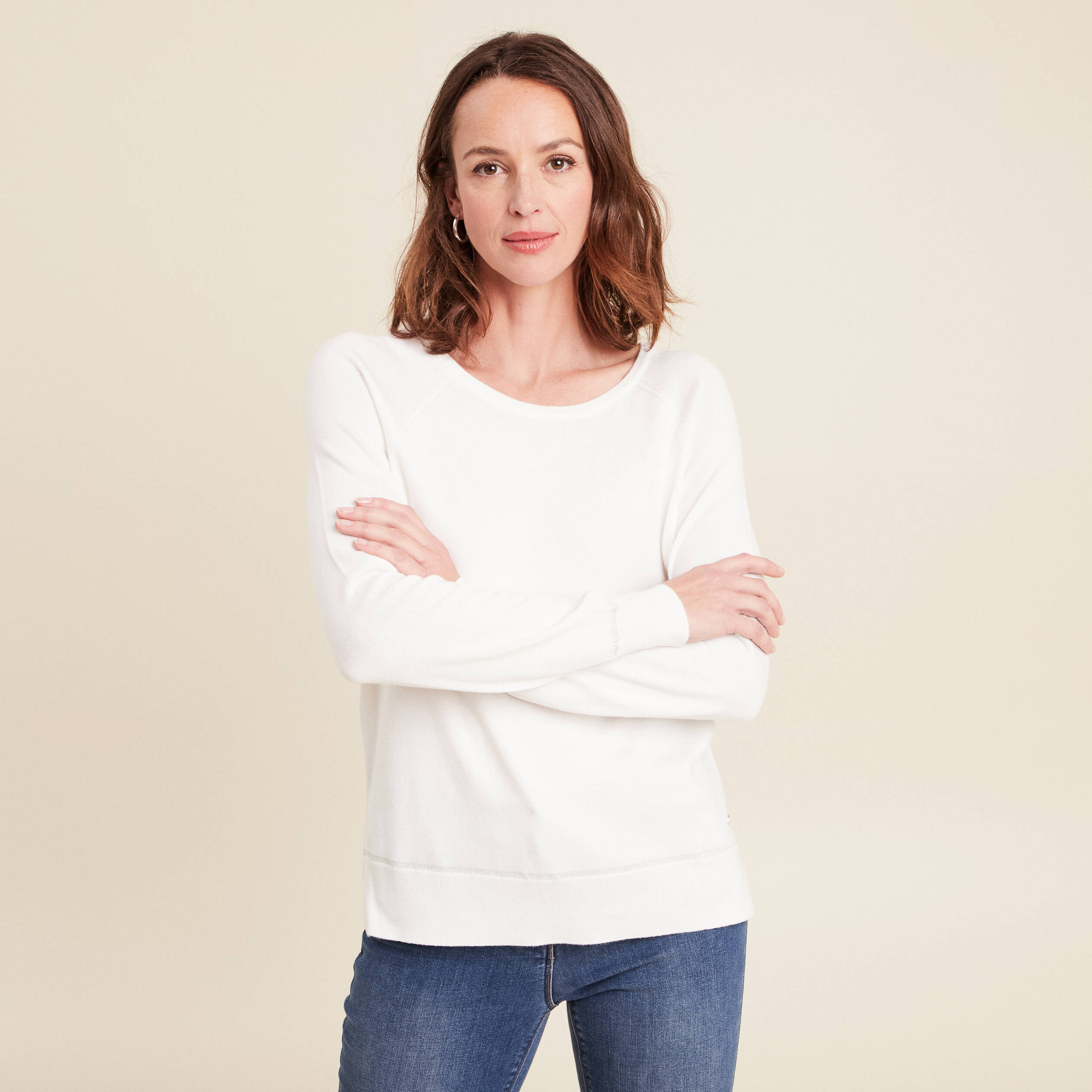 Pull col rond ecru femme