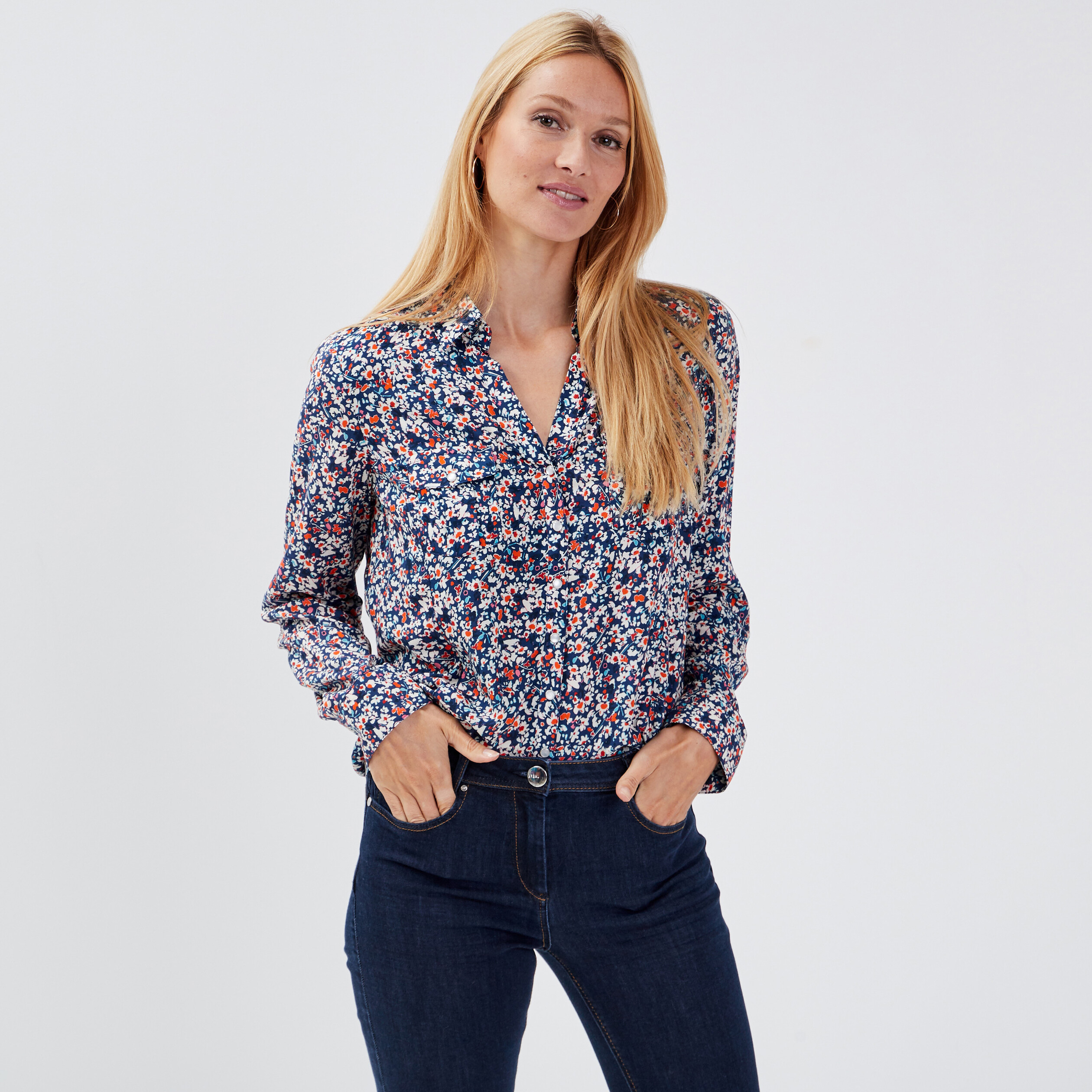 Chemise manches longues bleu femme
