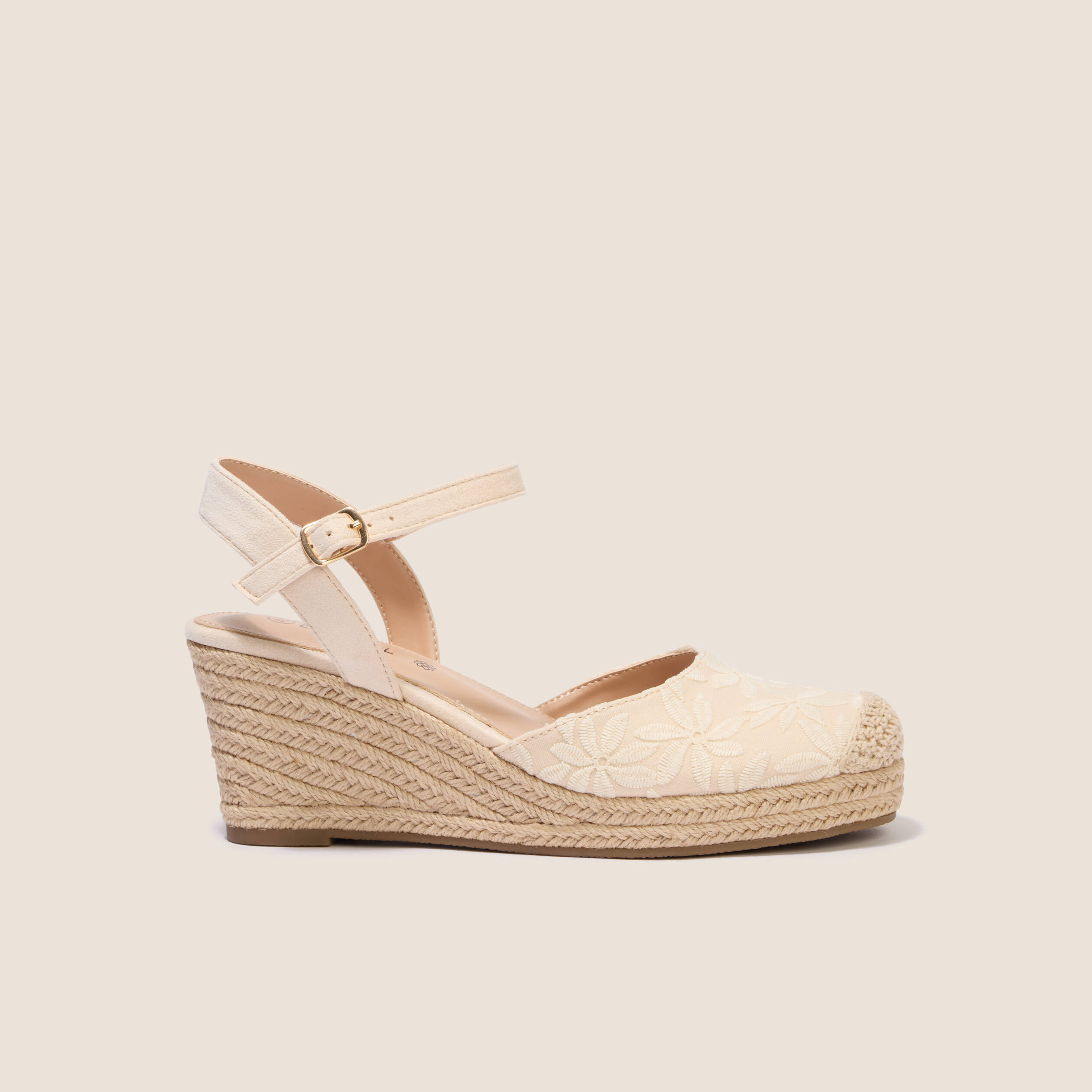Espadrille compens&eacute;e aspect dentelle ivoire femme