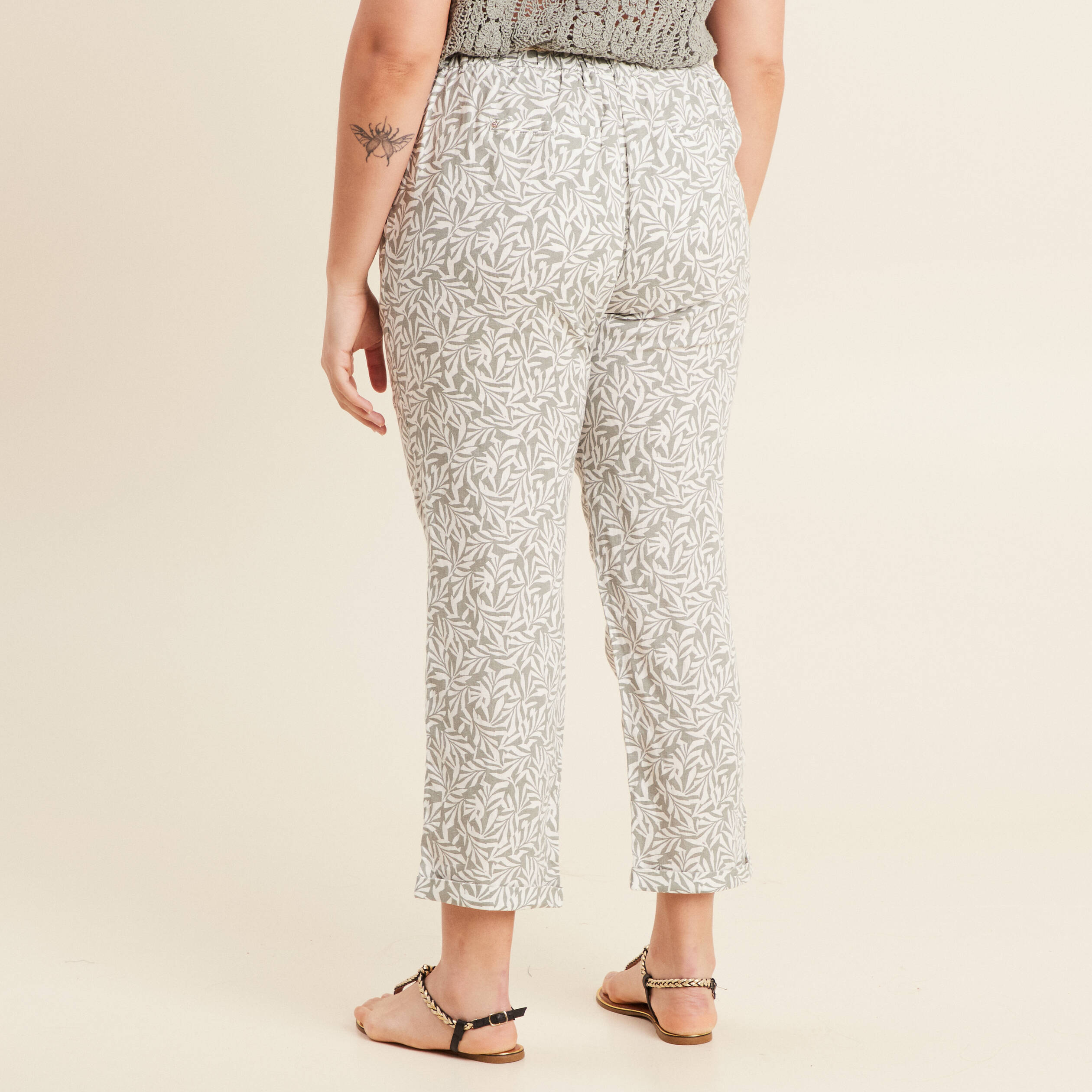 Pantalon à ceinture vert kaki femme