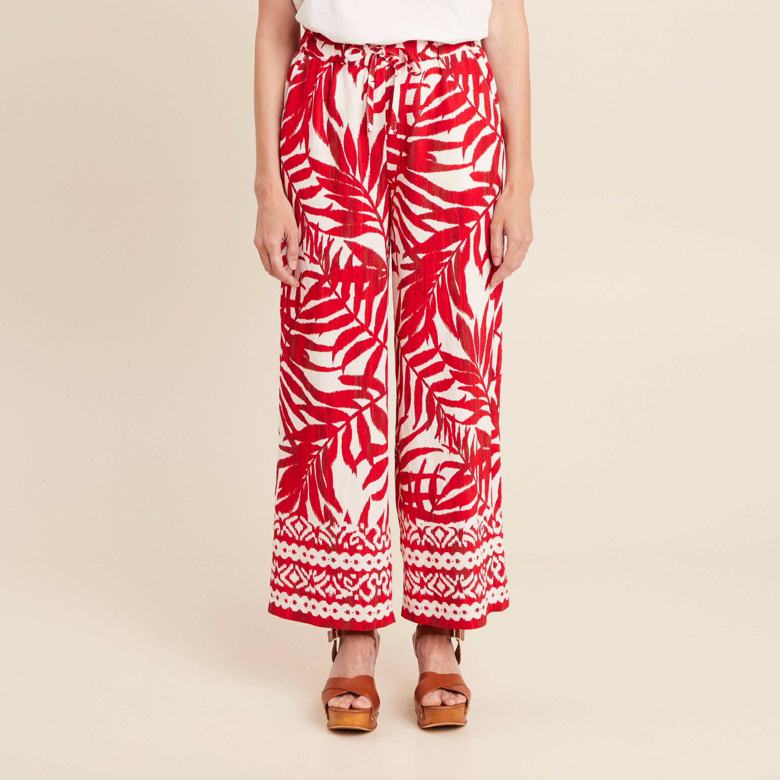 pantalon large taille haute ecru femme Pantalon large taille haute ecru femme