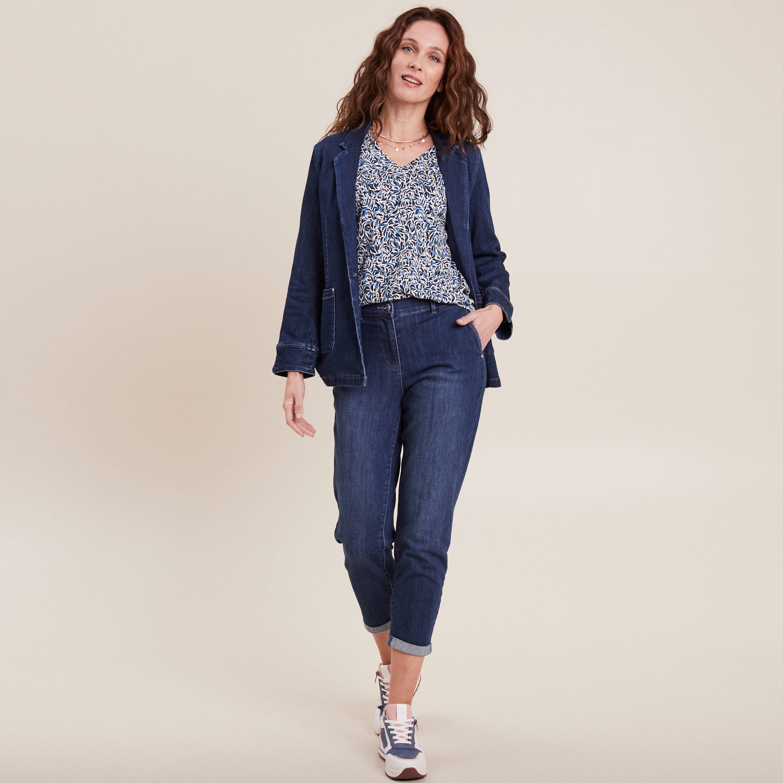 Veste tailleur en jean denim brut femme
