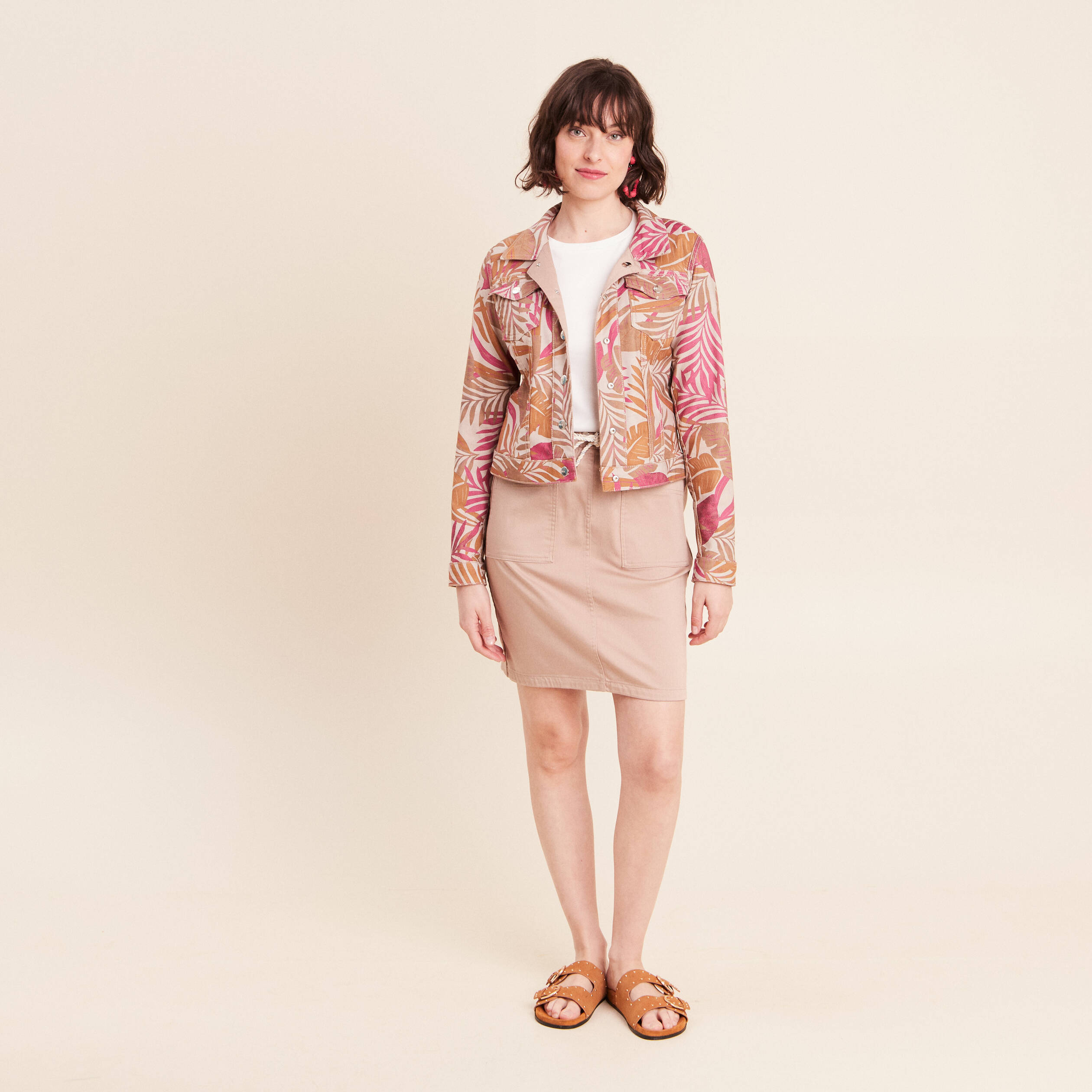 Jupe droite r&eacute;versible marron femme