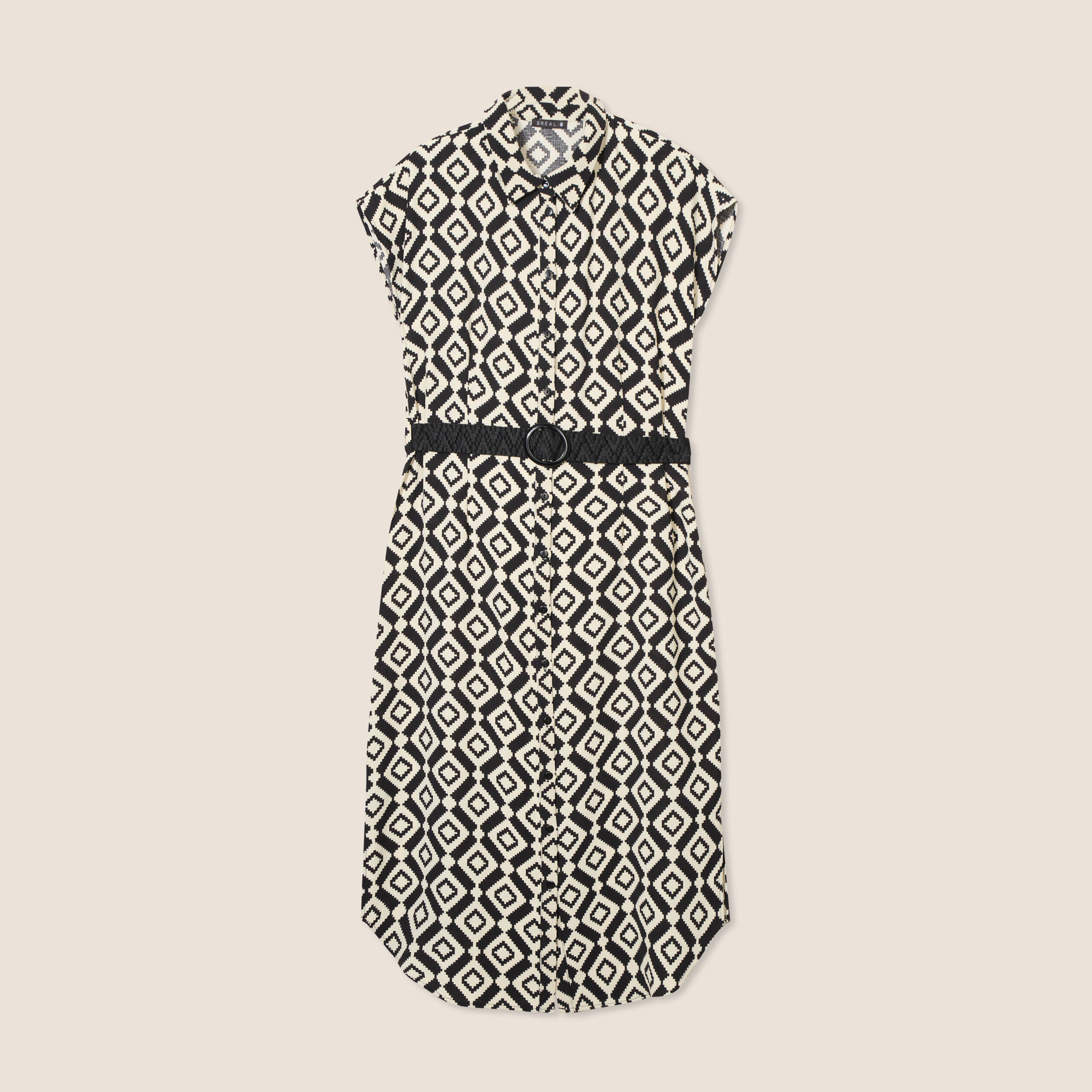 Robe longue droite ceinturée noir femme