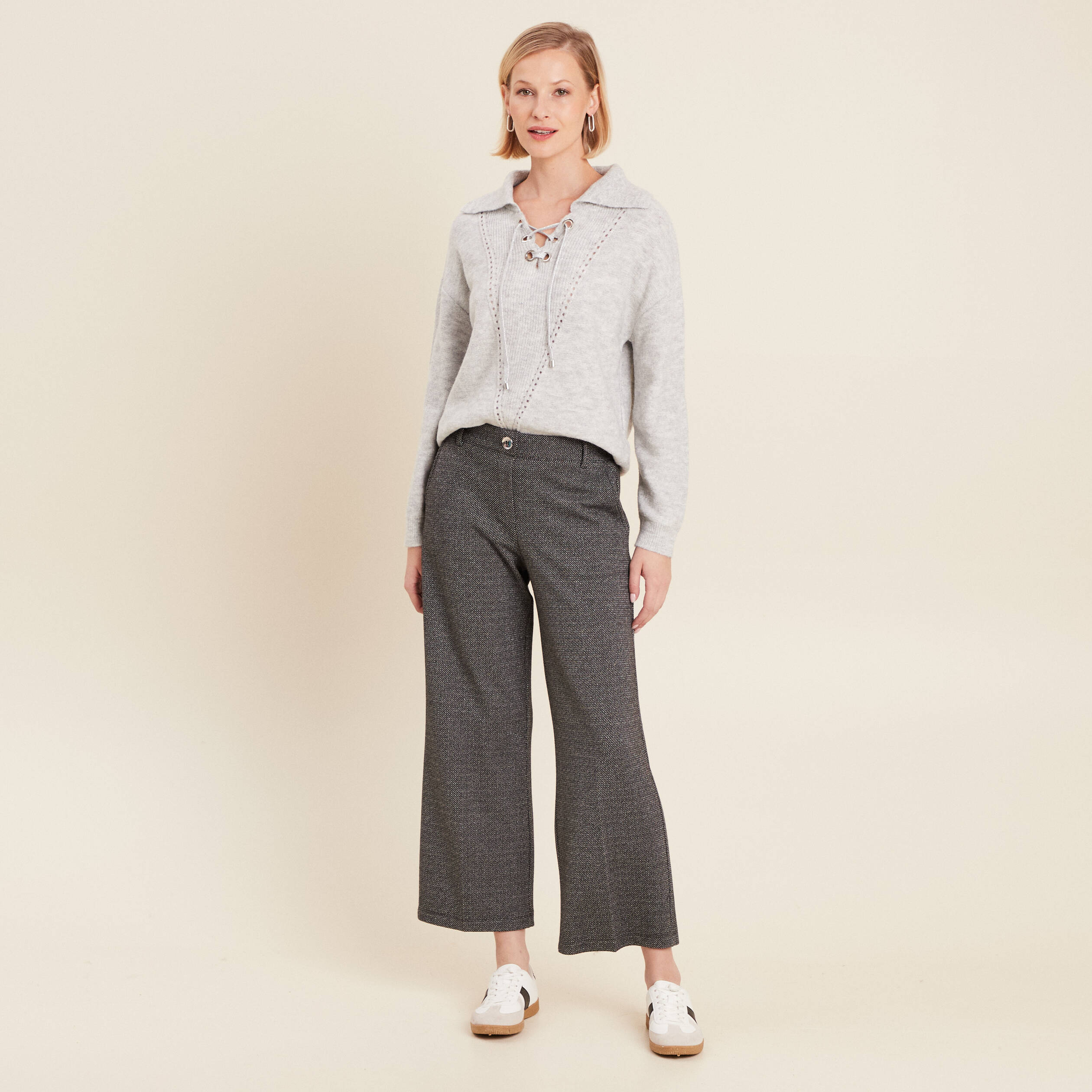 Pantalon large 7/8ème gris clair femme
