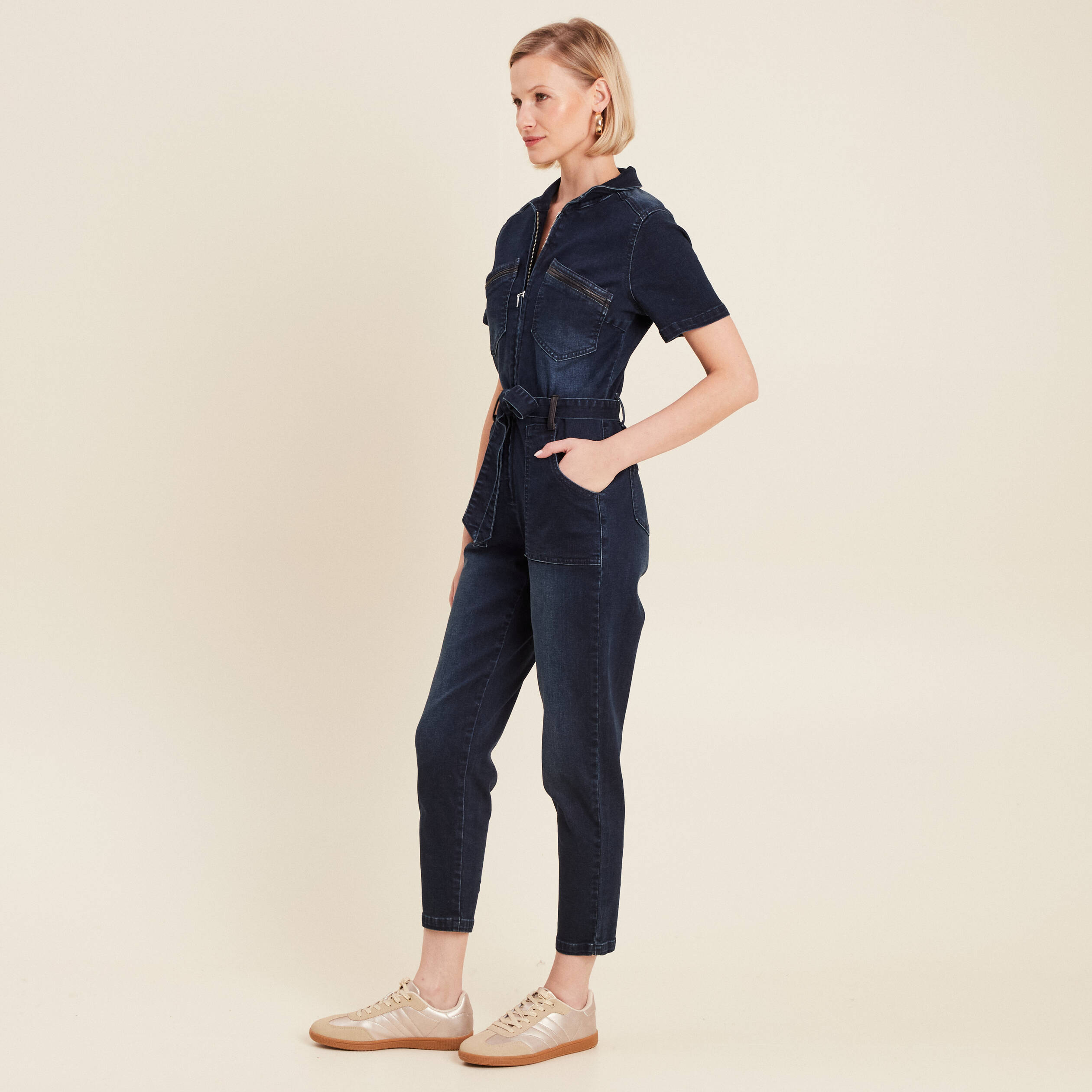 Combinaison pantalon en jean denim brut femme