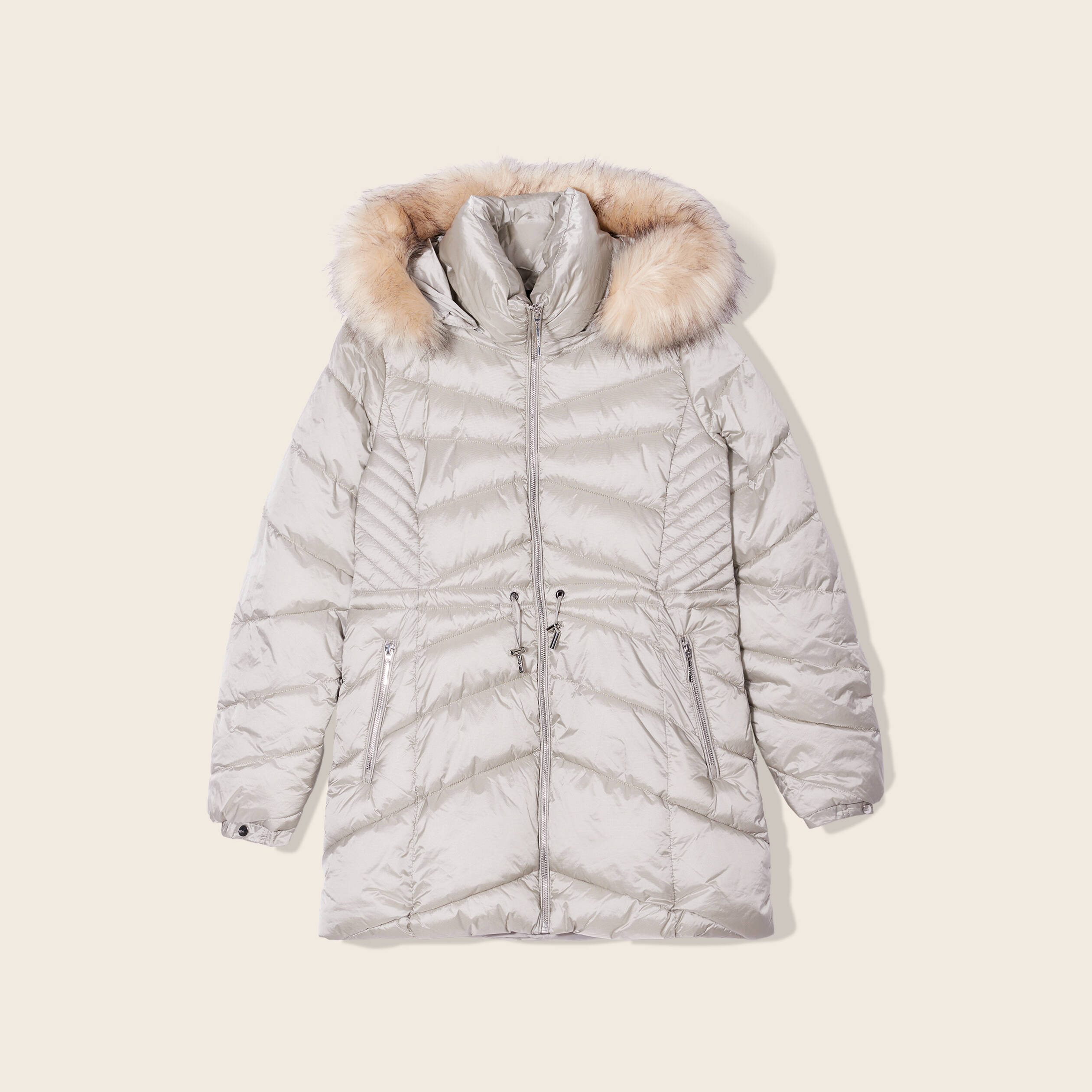Doudoune déperlante cintrée à capuche gris argent femme
