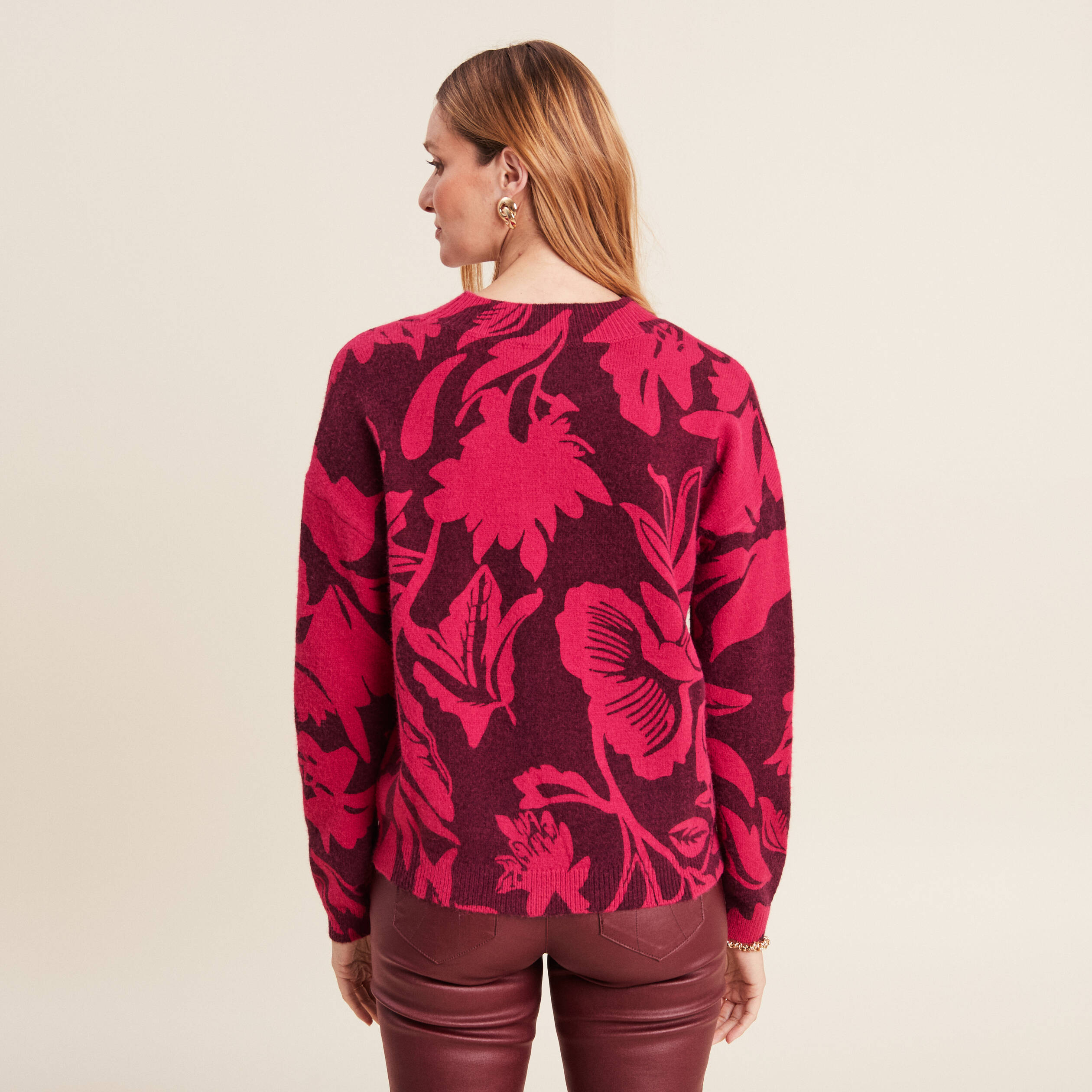 Pull manches longues bordeaux femme