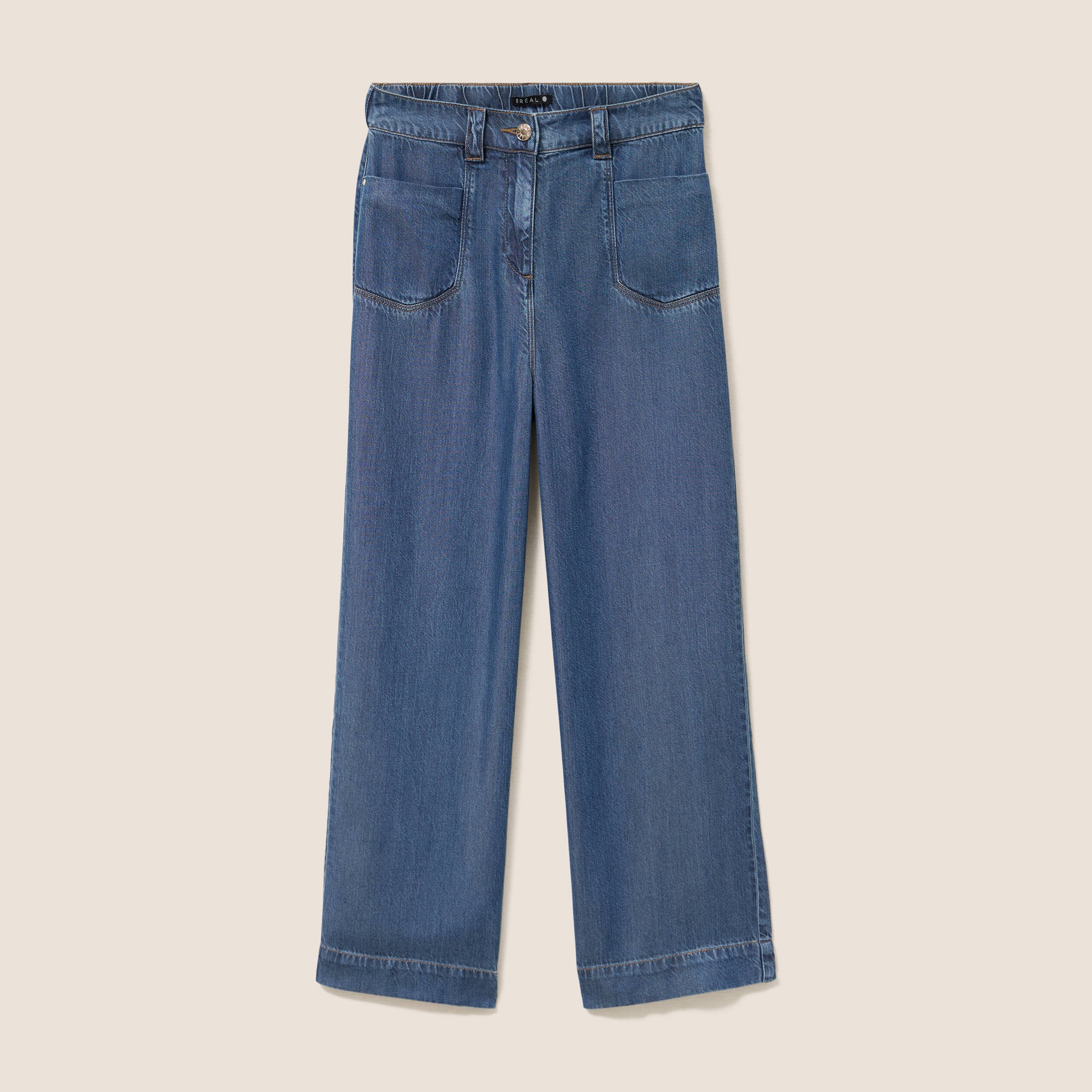 Jean large 7/8&egrave;me denim double stone femme