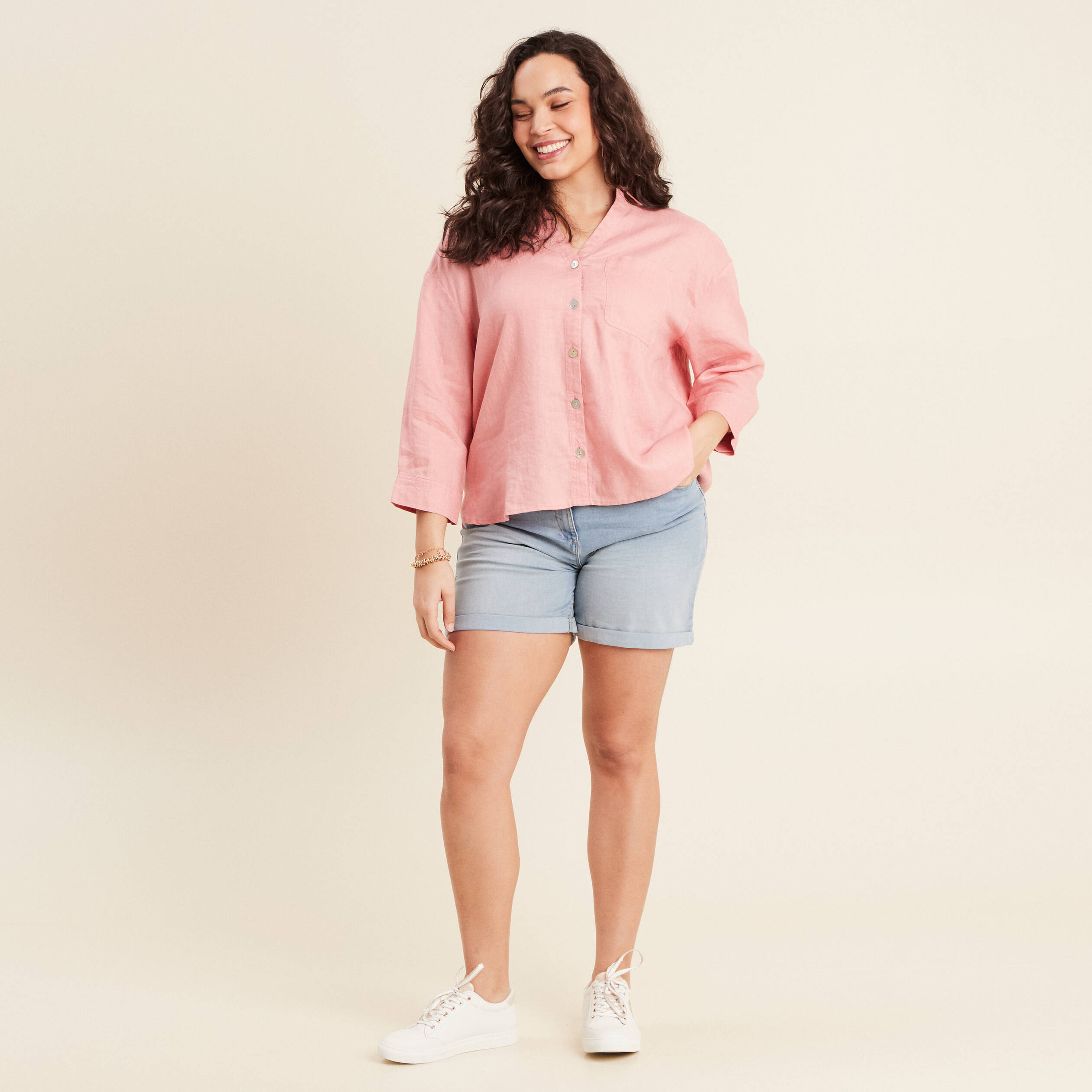 Chemise manches 3/4 vieux rose femme Bréal