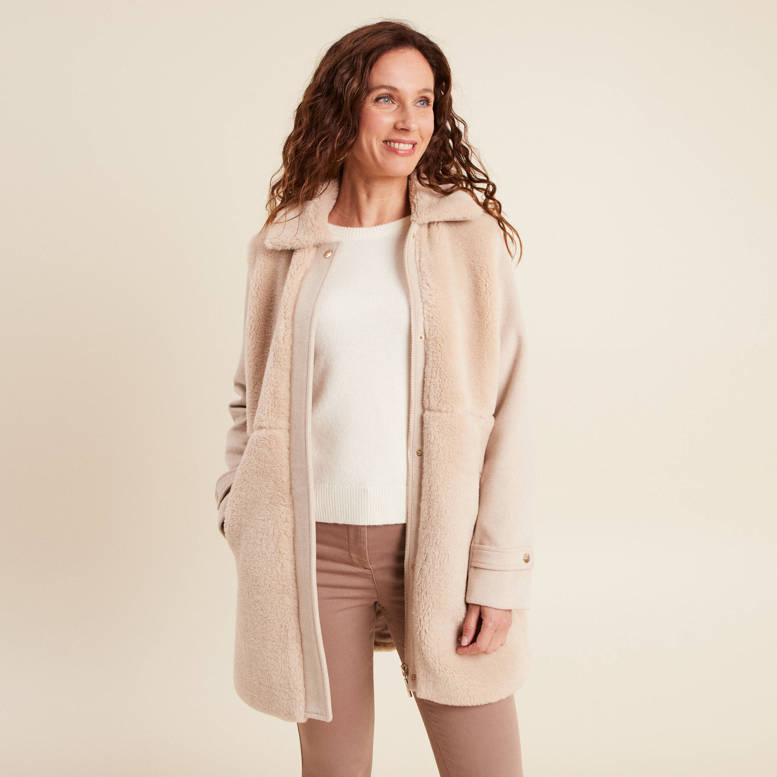 Manteau Femme Polaire Double Couche - Col Montant, Léger Et Chaud - Pour Automne/Hiver - Style Décontracté