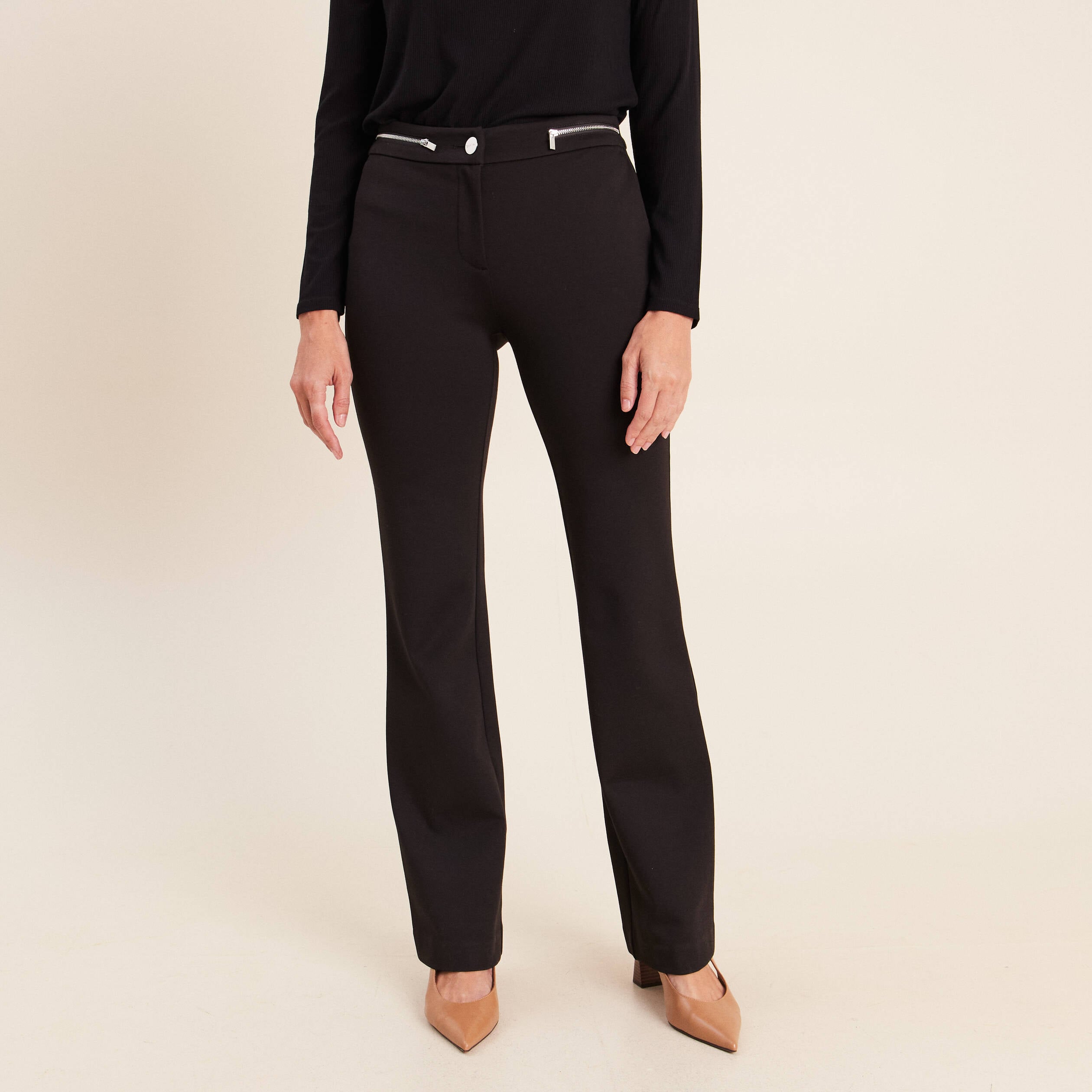 Pantalon bootcut maille taille standard noir femme