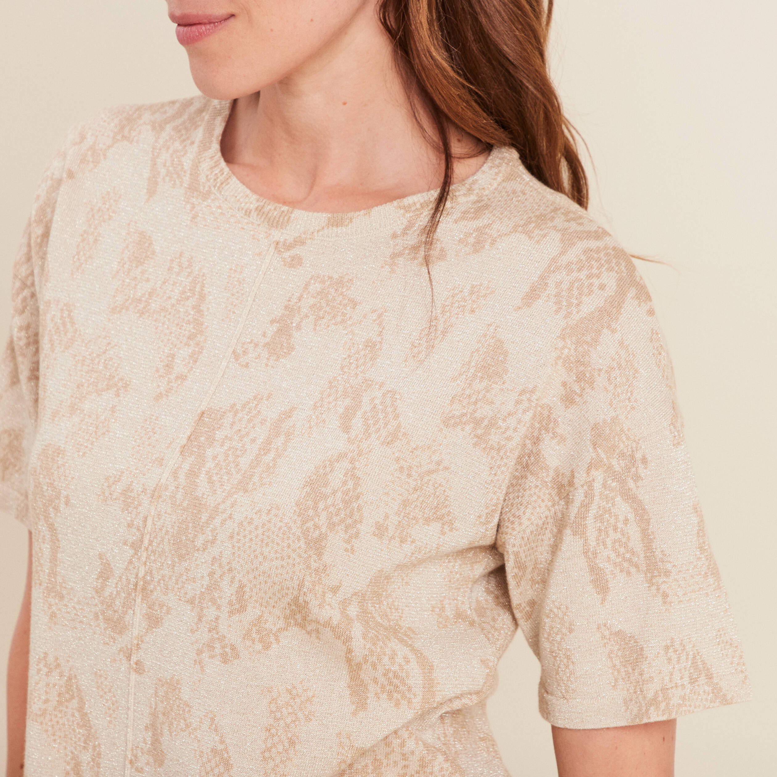 pull col rond manches courtes beige femme Pull col rond manches courtes beige femme