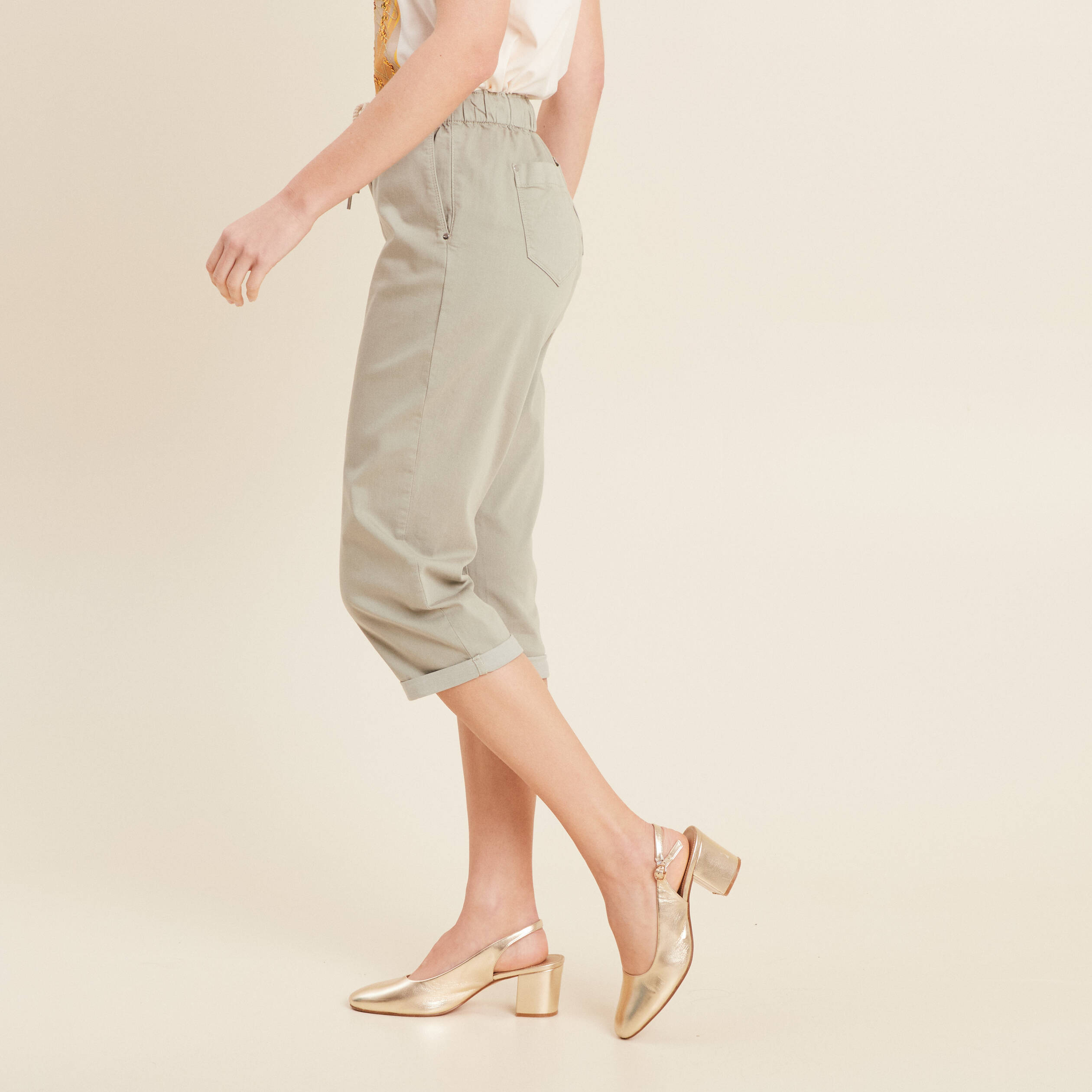 Pantacourt coupe mom large vert clair femme