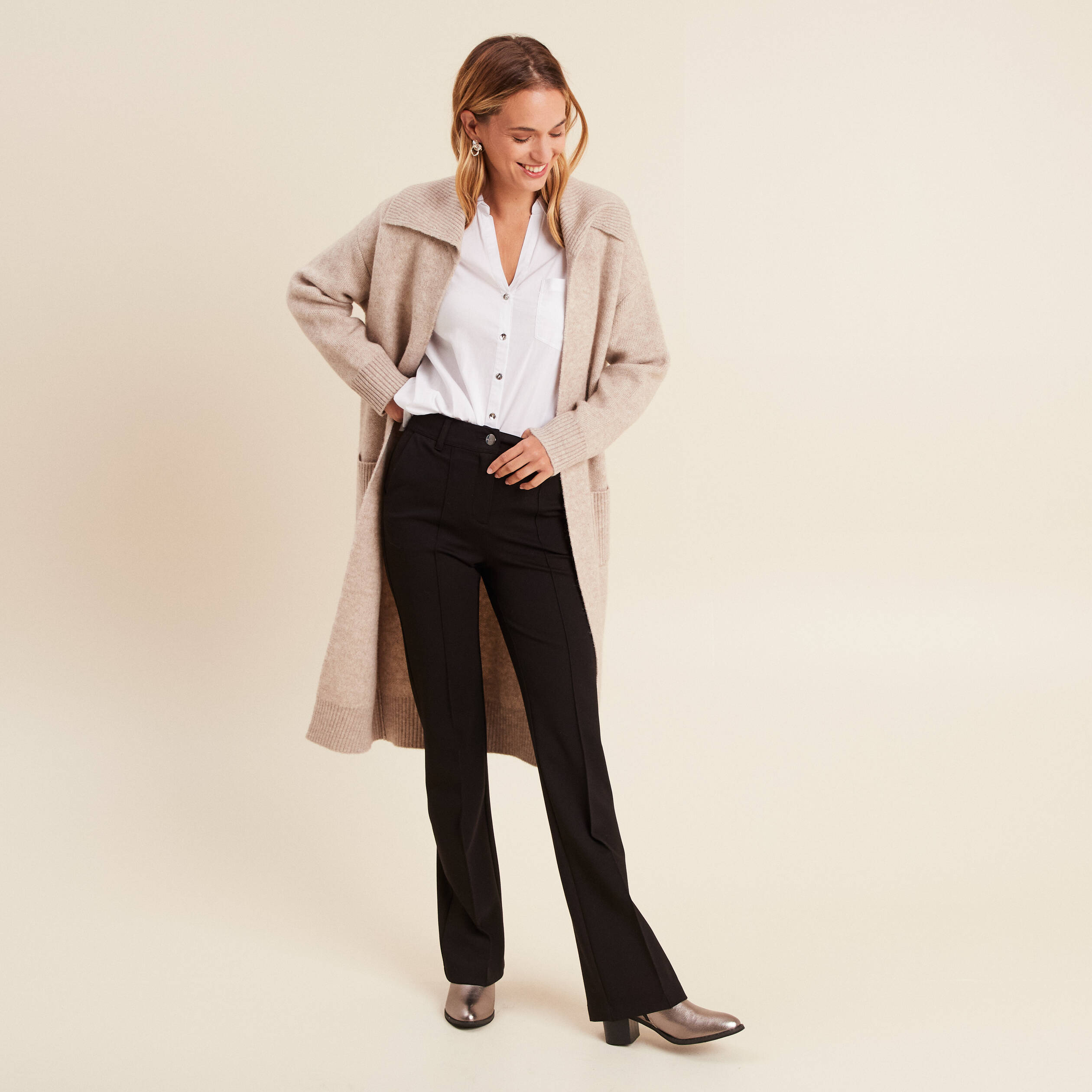 Pantalon bootcut maille milano noir femme