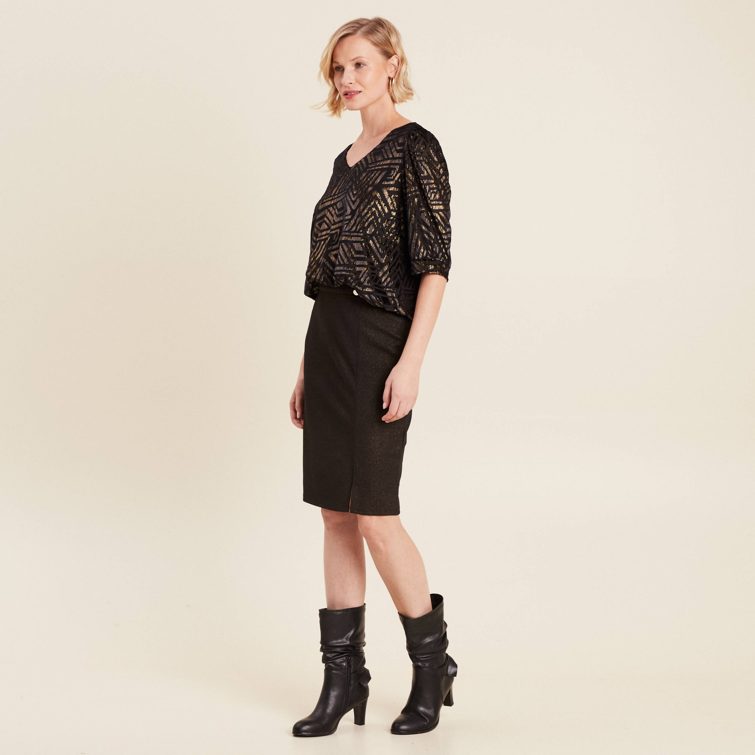 T-shirt manches 3/4 noir femme