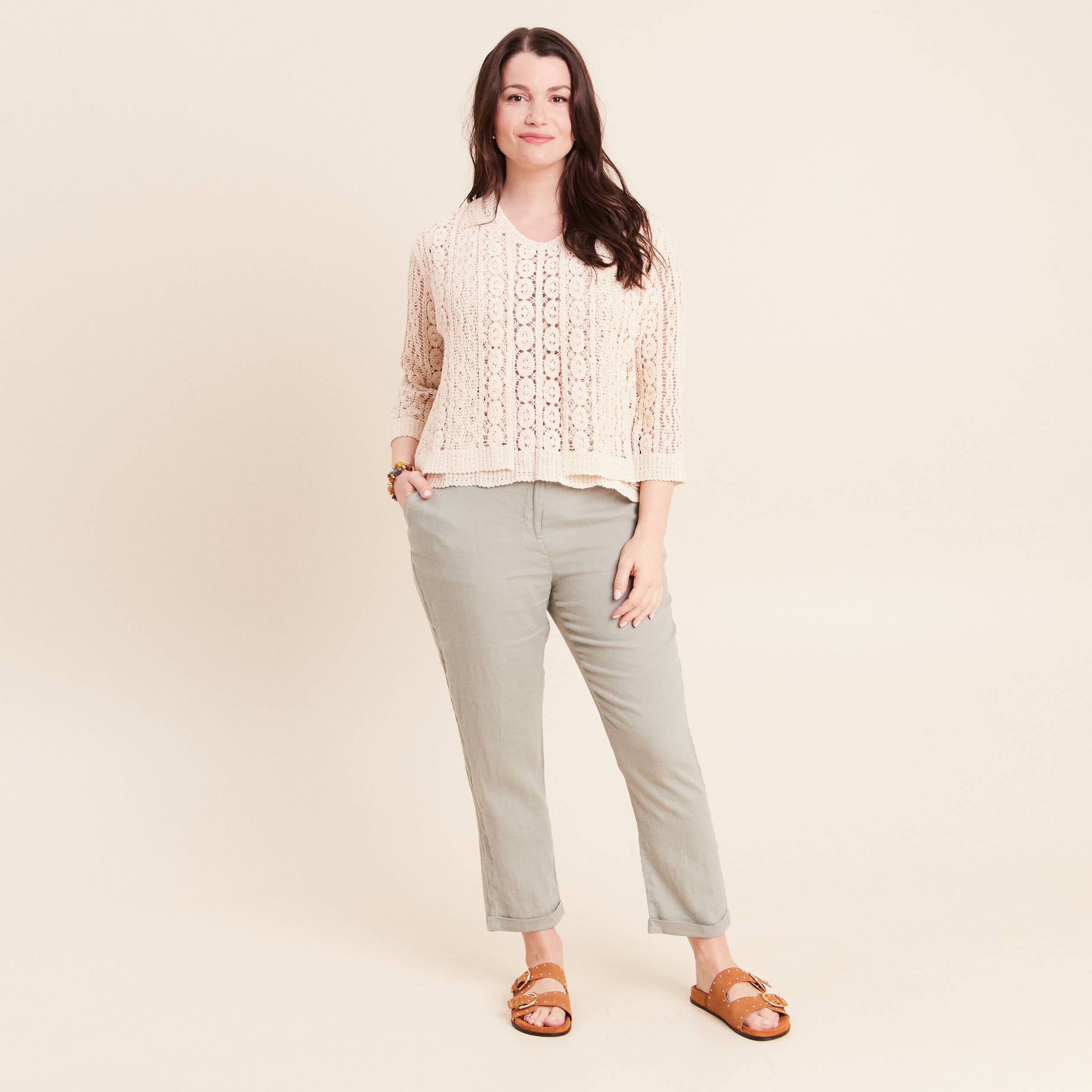 D&eacute;bardeur macram&eacute; ecru femme