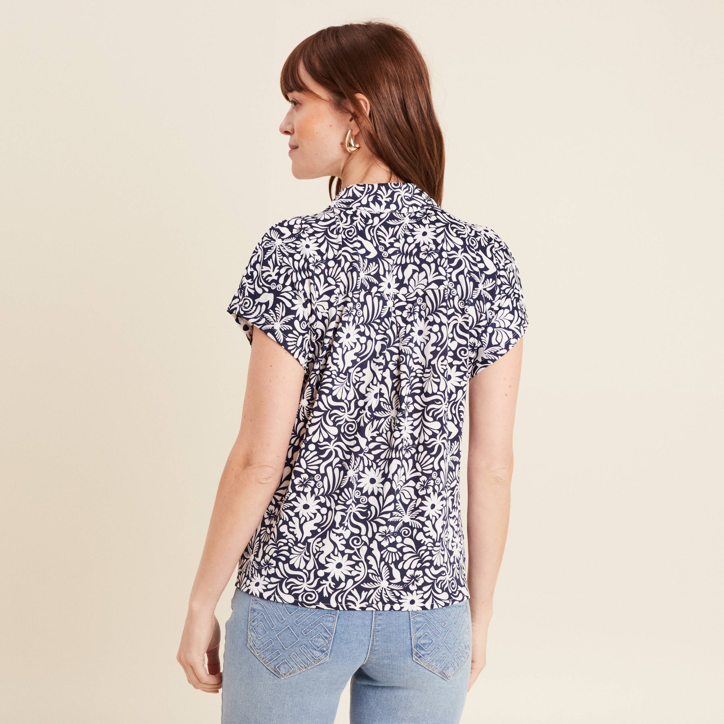 Blouse manches courtes nou&eacute;e bleu femme