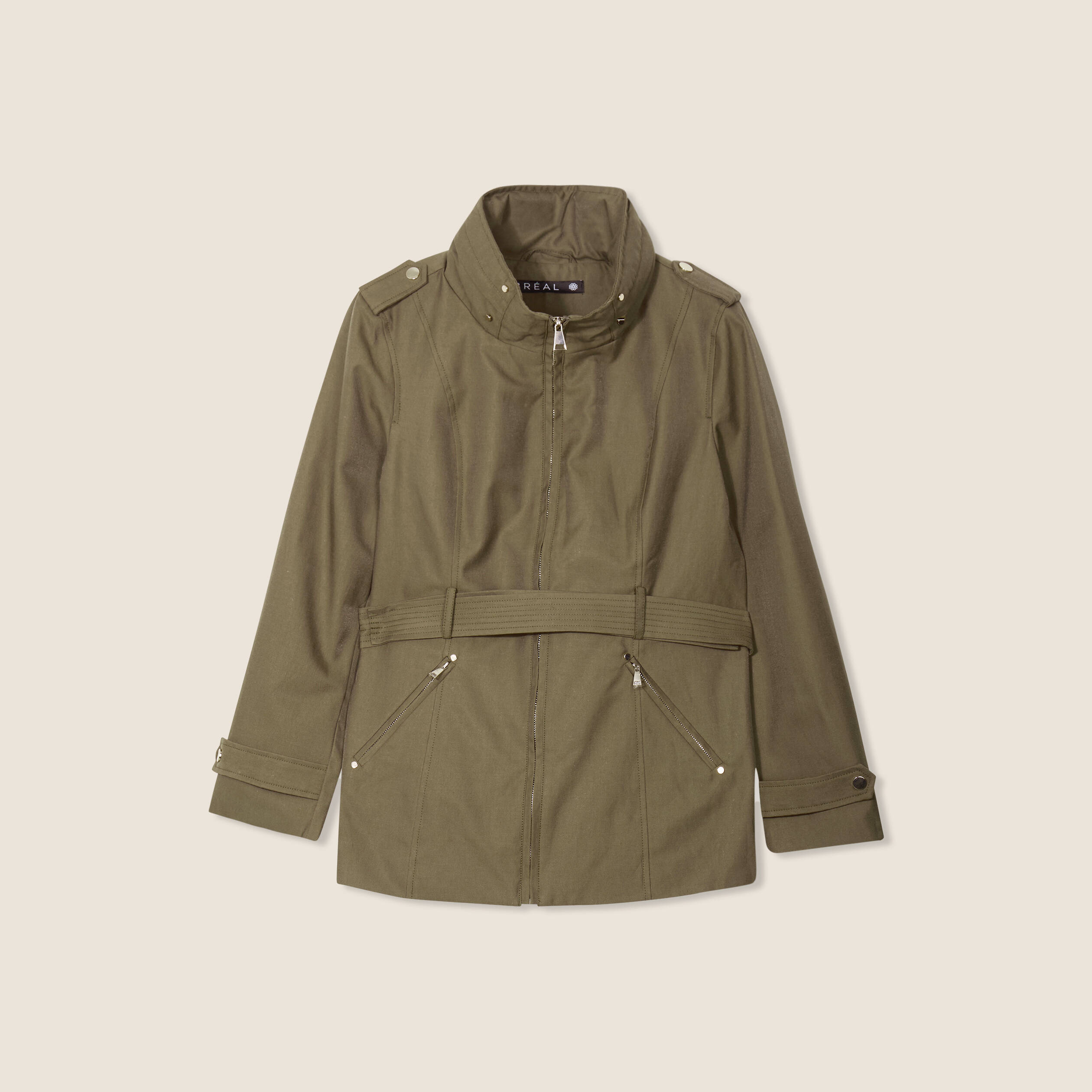 parka droite ceinturee vert olive femme Parka droite ceinturée vert olive femme