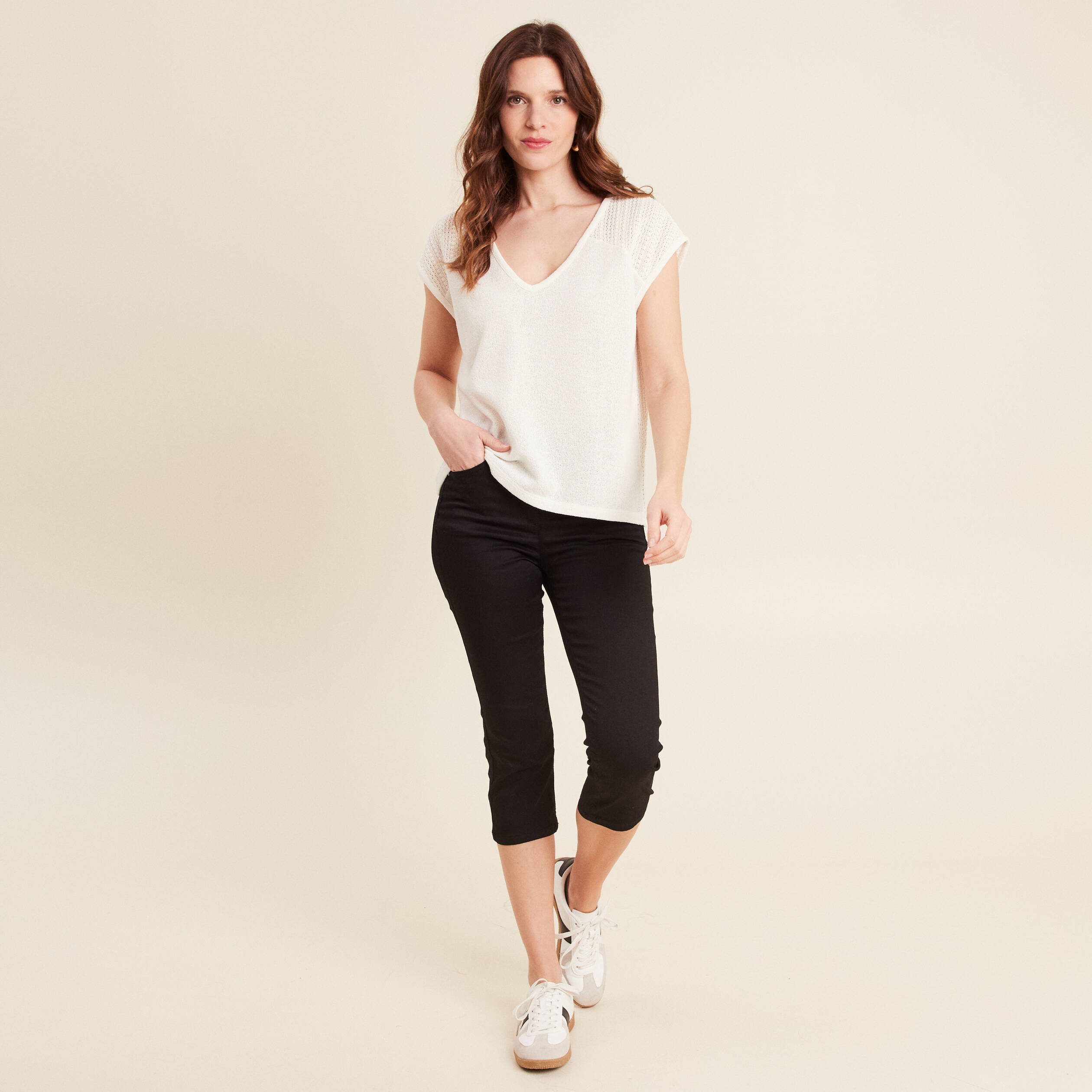 pantacourt droit taille standard noir femme Pantacourt droit taille standard noir femme