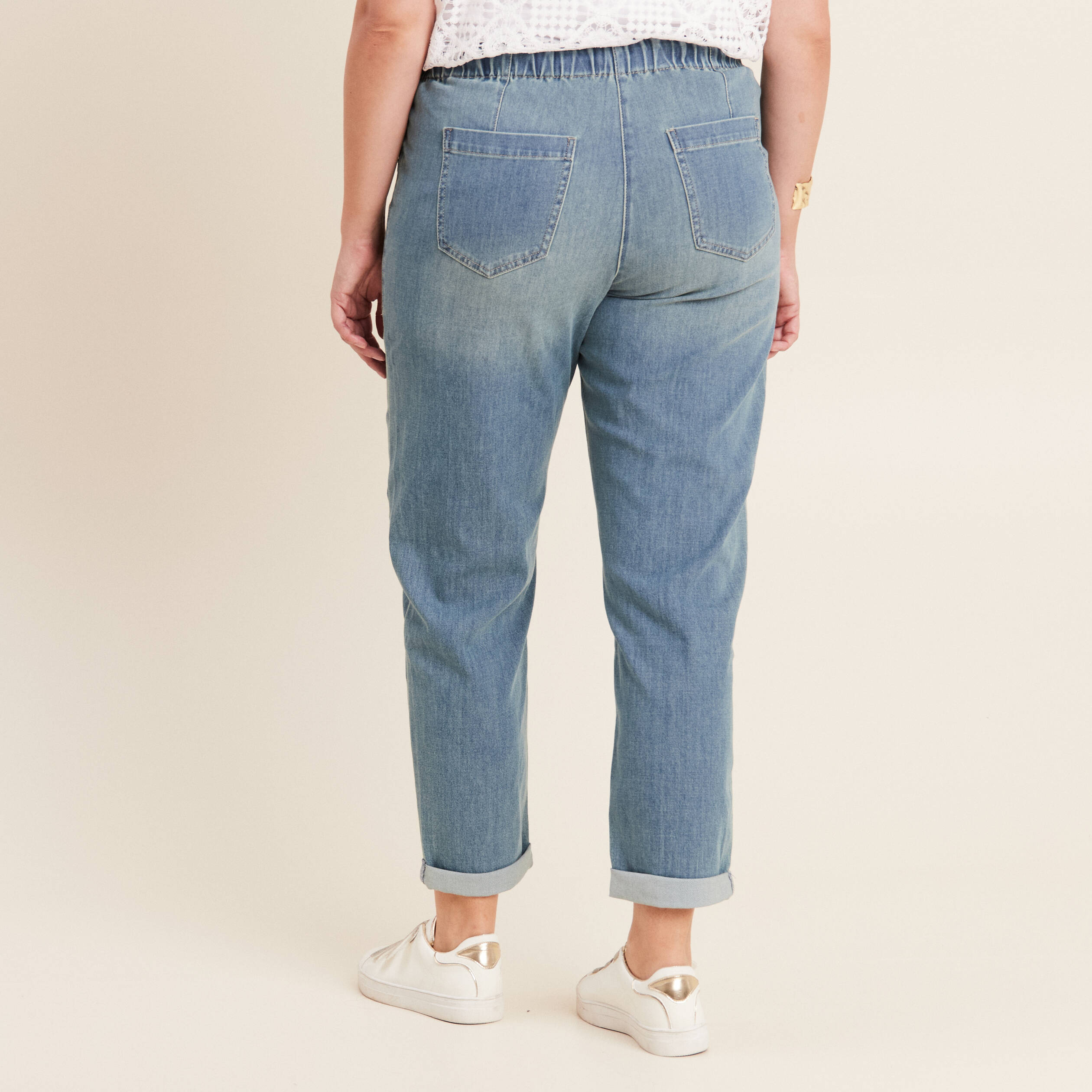 Jean large à coulisse denim double stone femme