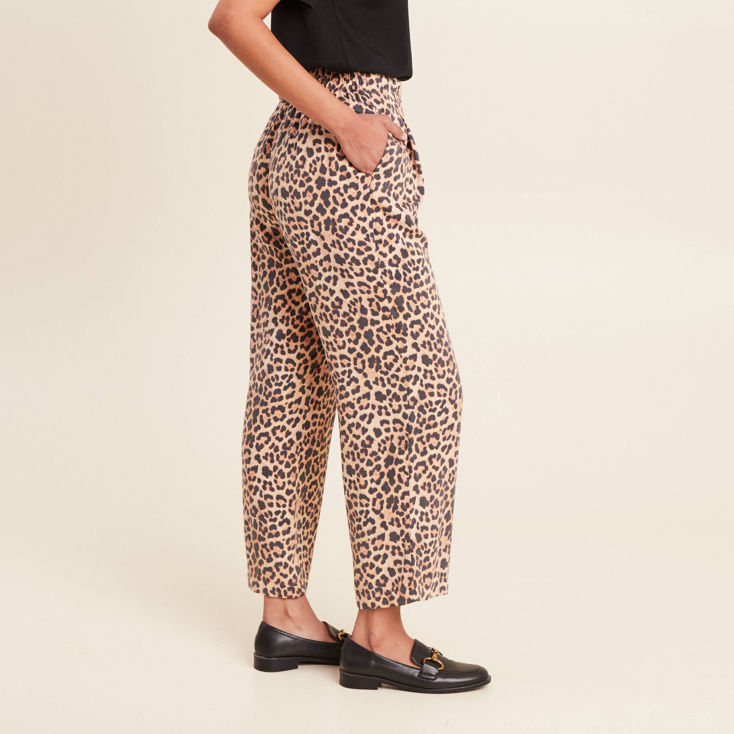 Pantalon flou taille haute sable femme