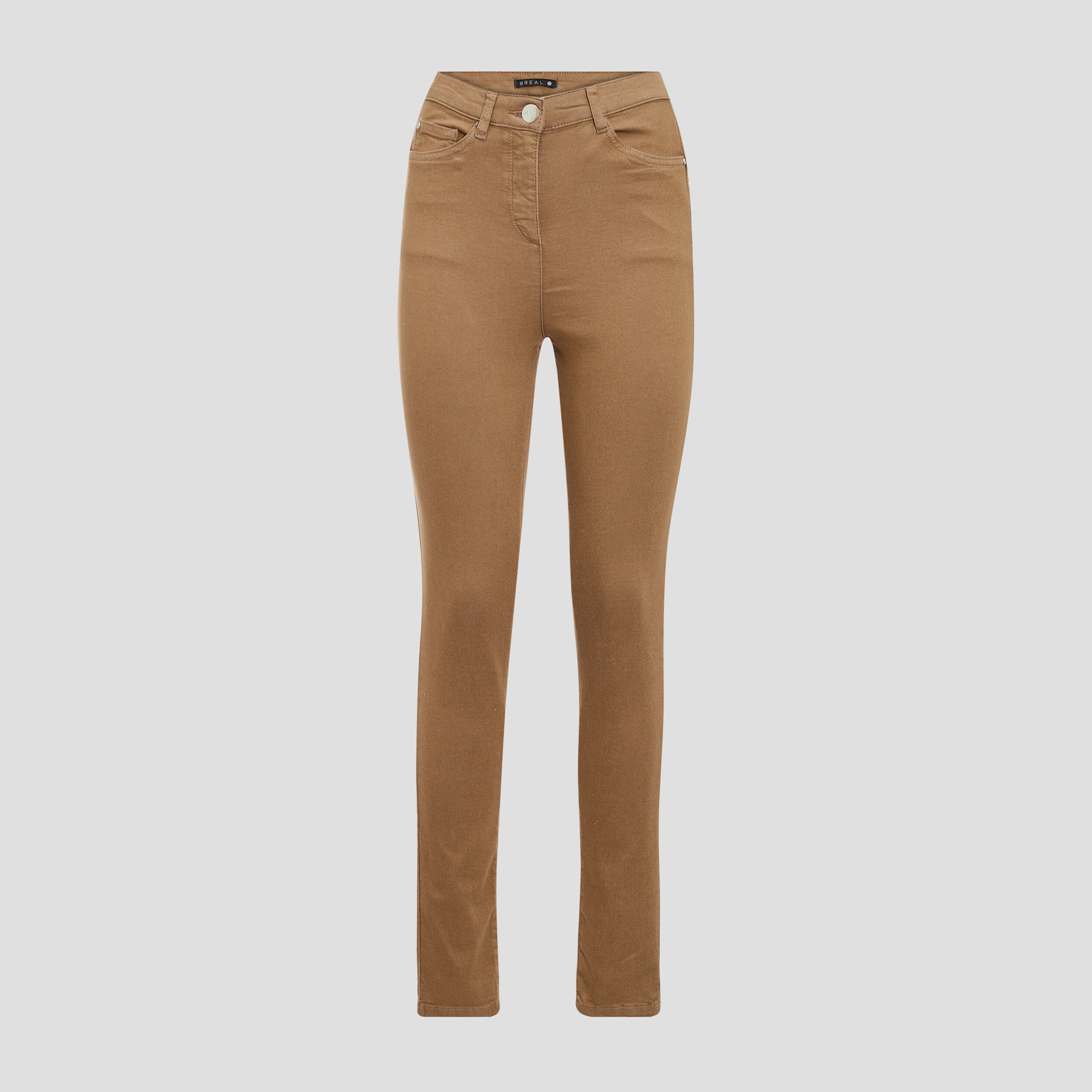 Pantalon léger taille haute long marron femme
