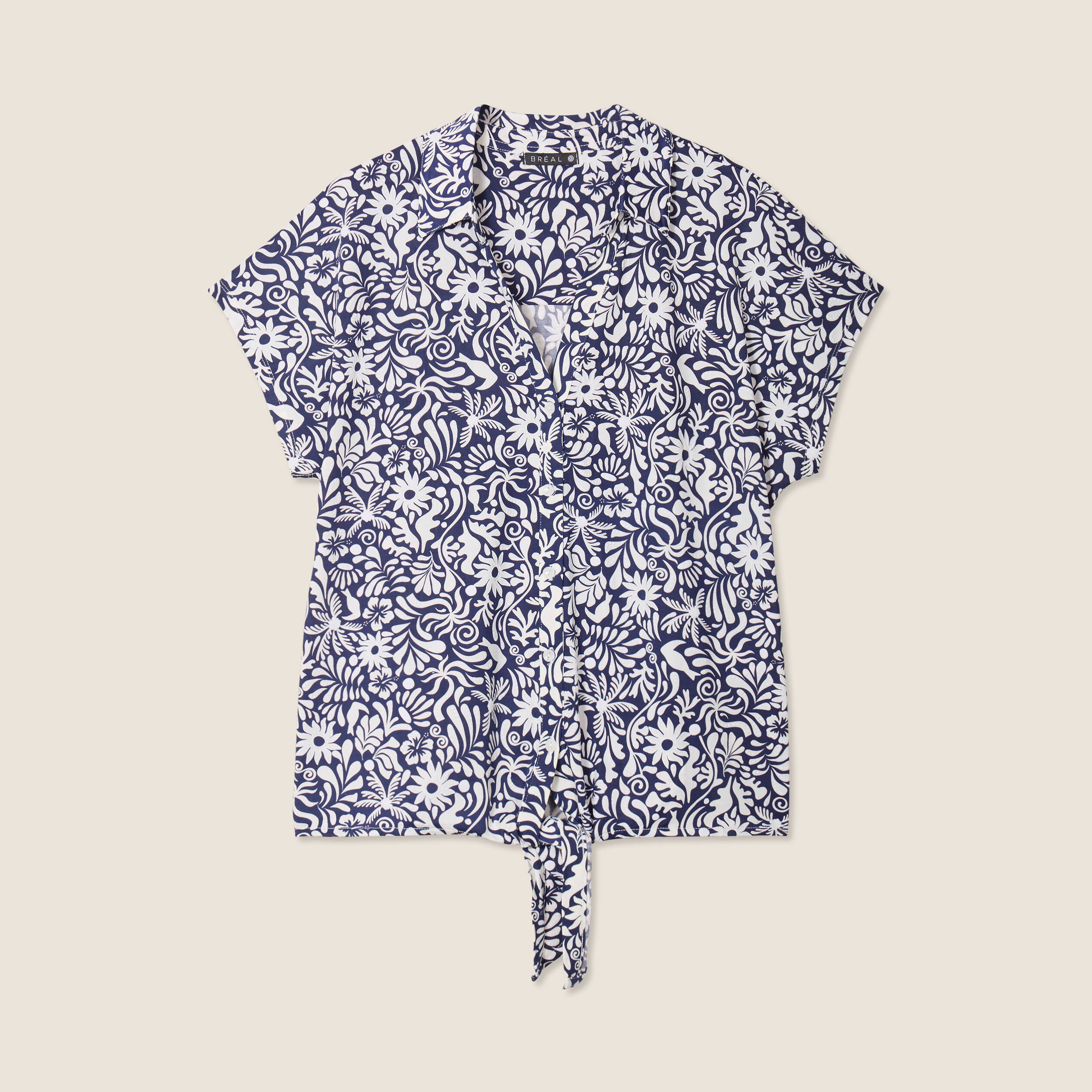 blouse manches courtes nouee bleu femme Blouse manches courtes nouée bleu femme