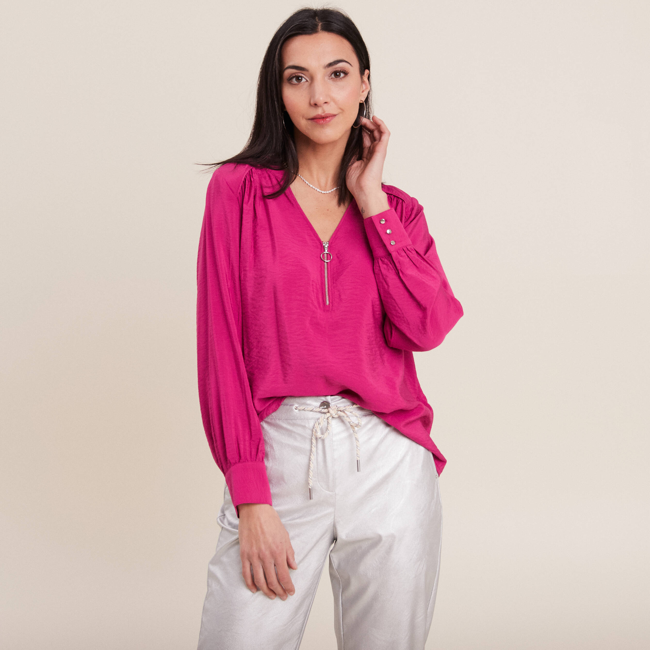 Blouse manches longues rose fushia femme Breal