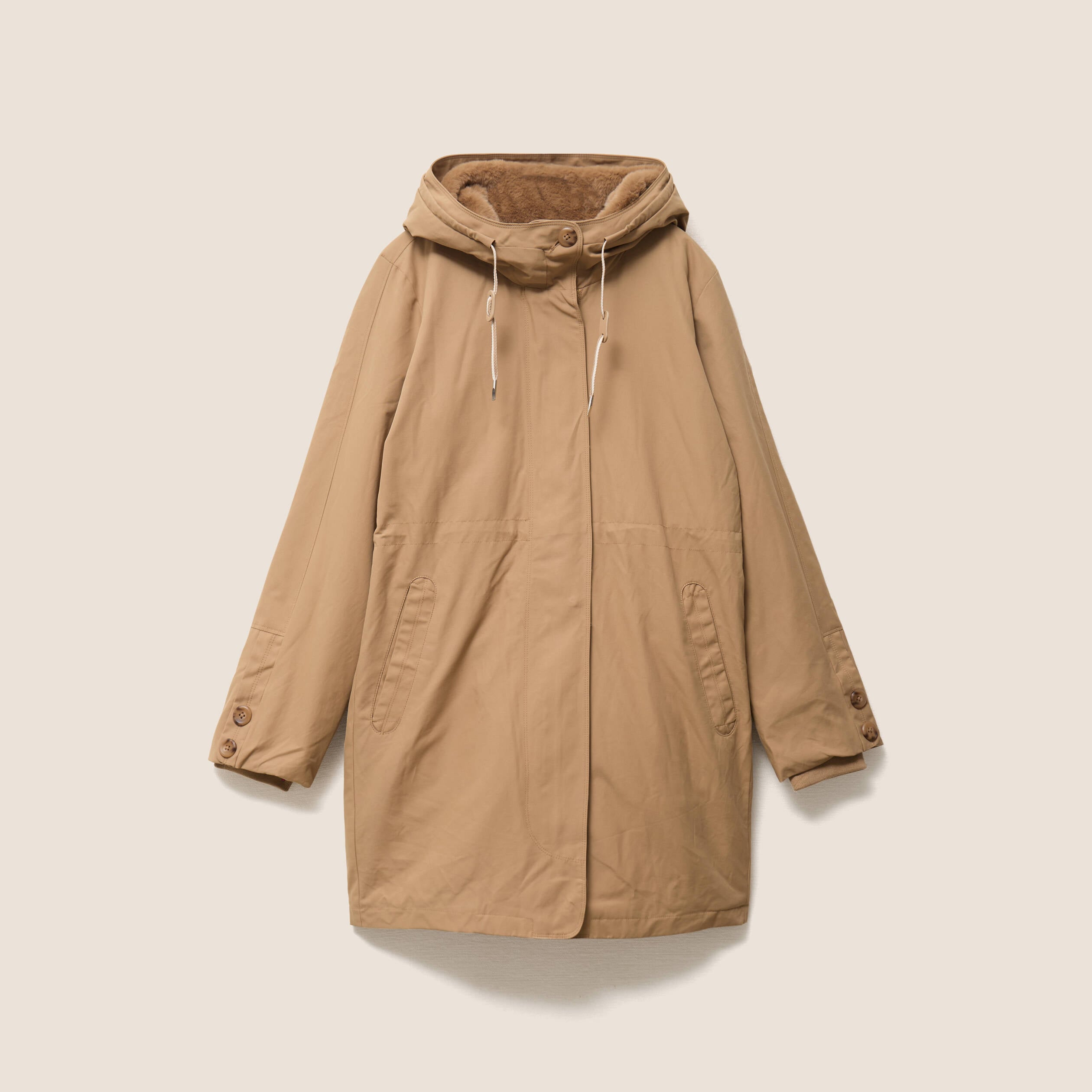 Parka &agrave; capuche taille ajustable taupe femme