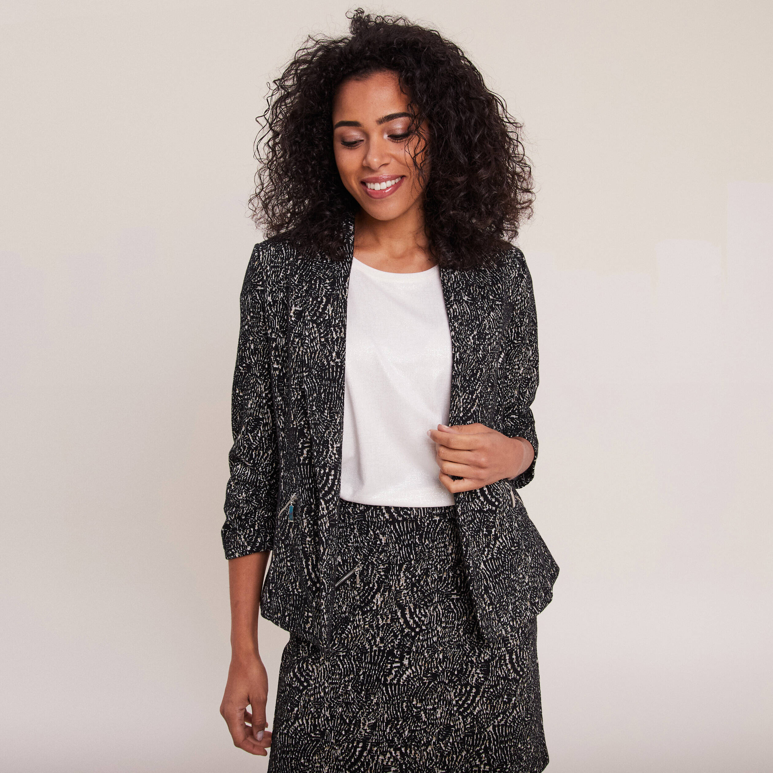Veste tailleur manches 3/4 noir femme