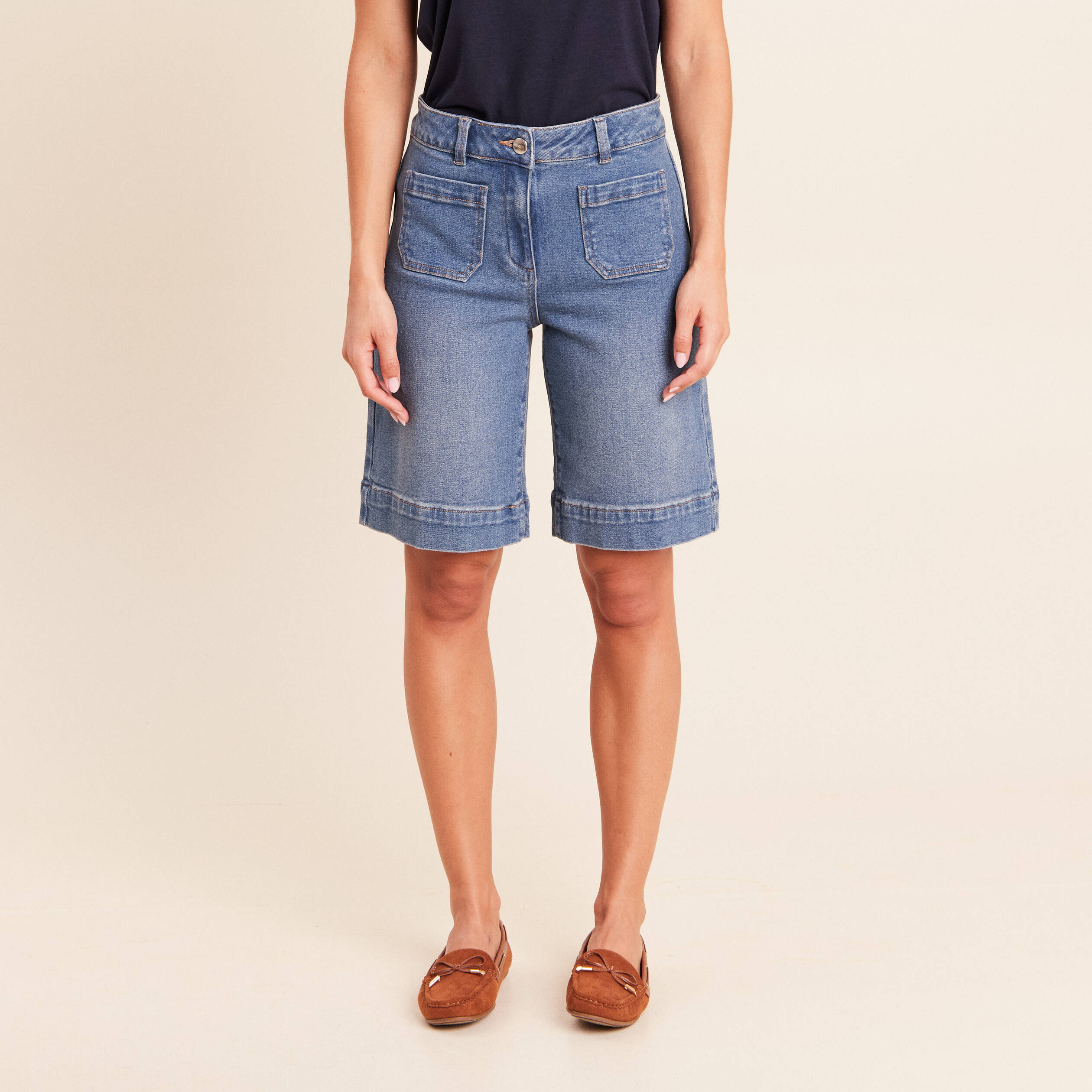 Bermuda en denim denim stone femme