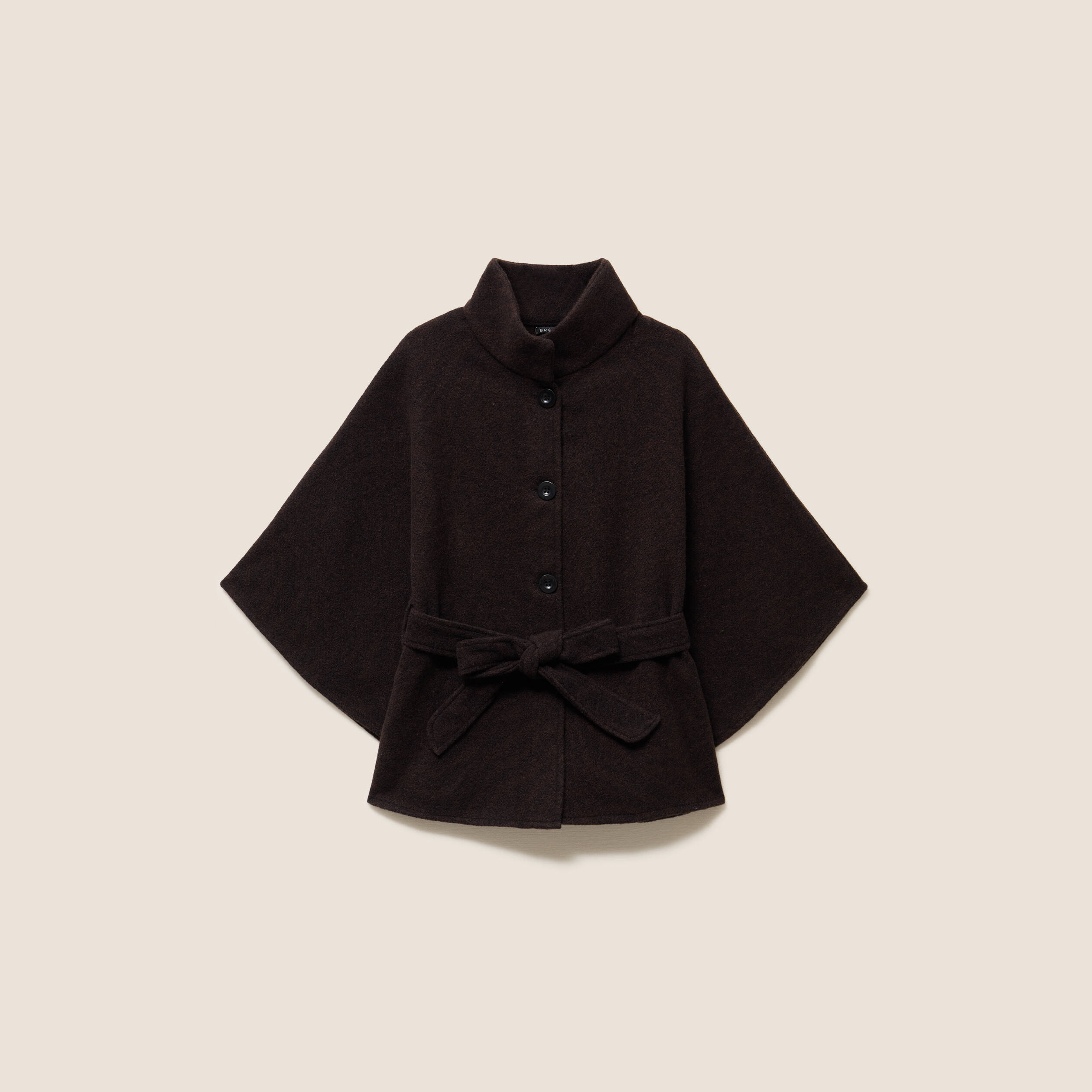 Poncho ceintur&eacute; en polyester recycl&eacute; marron fonc&eacute; femme