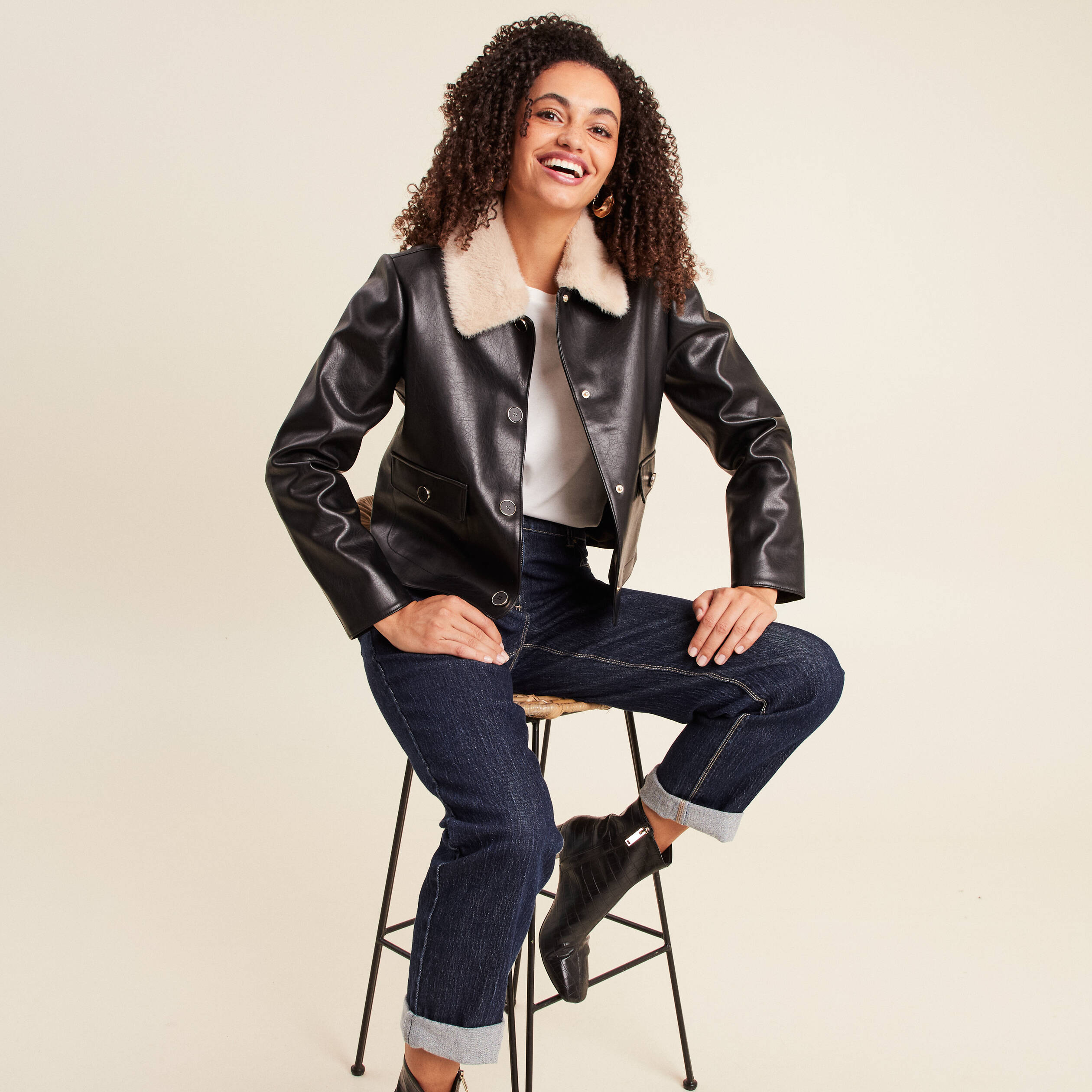 Veste manches longues doublée similicuir noir femme Bréal