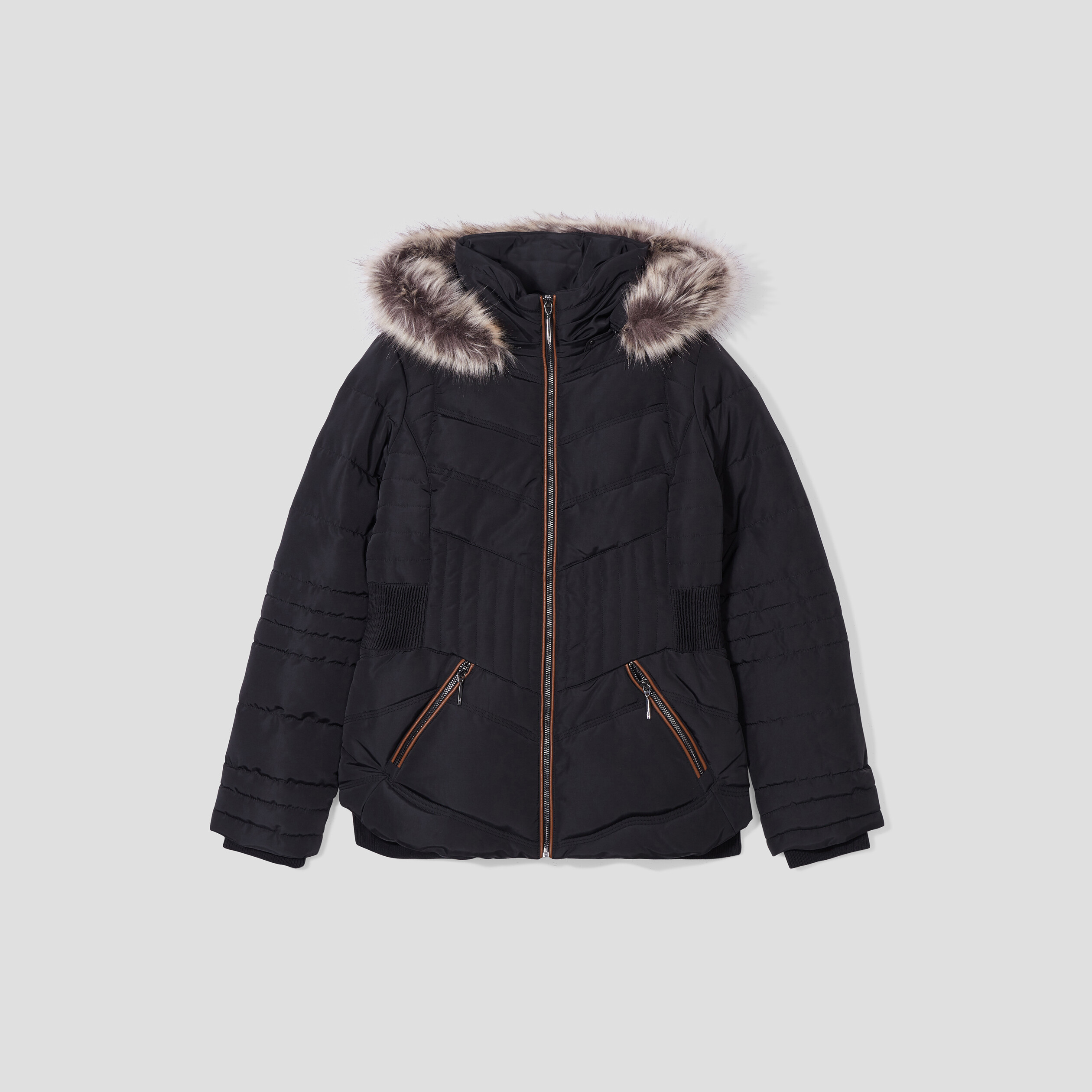 doudoune droite deperlante a capuche noir femme Doudoune droite déperlante à capuche noir femme