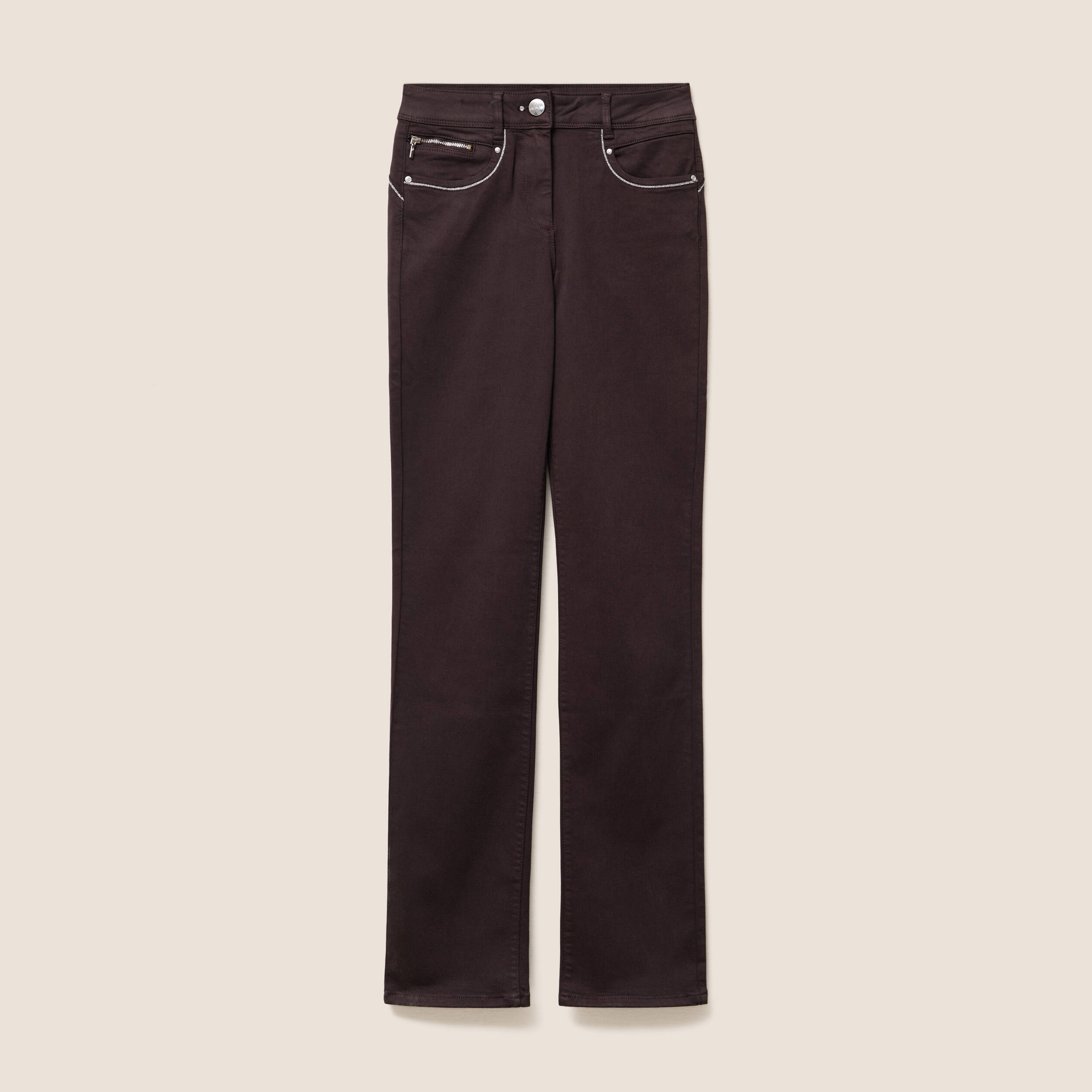 Pantalon droit taille haute marron fonc&eacute; femme