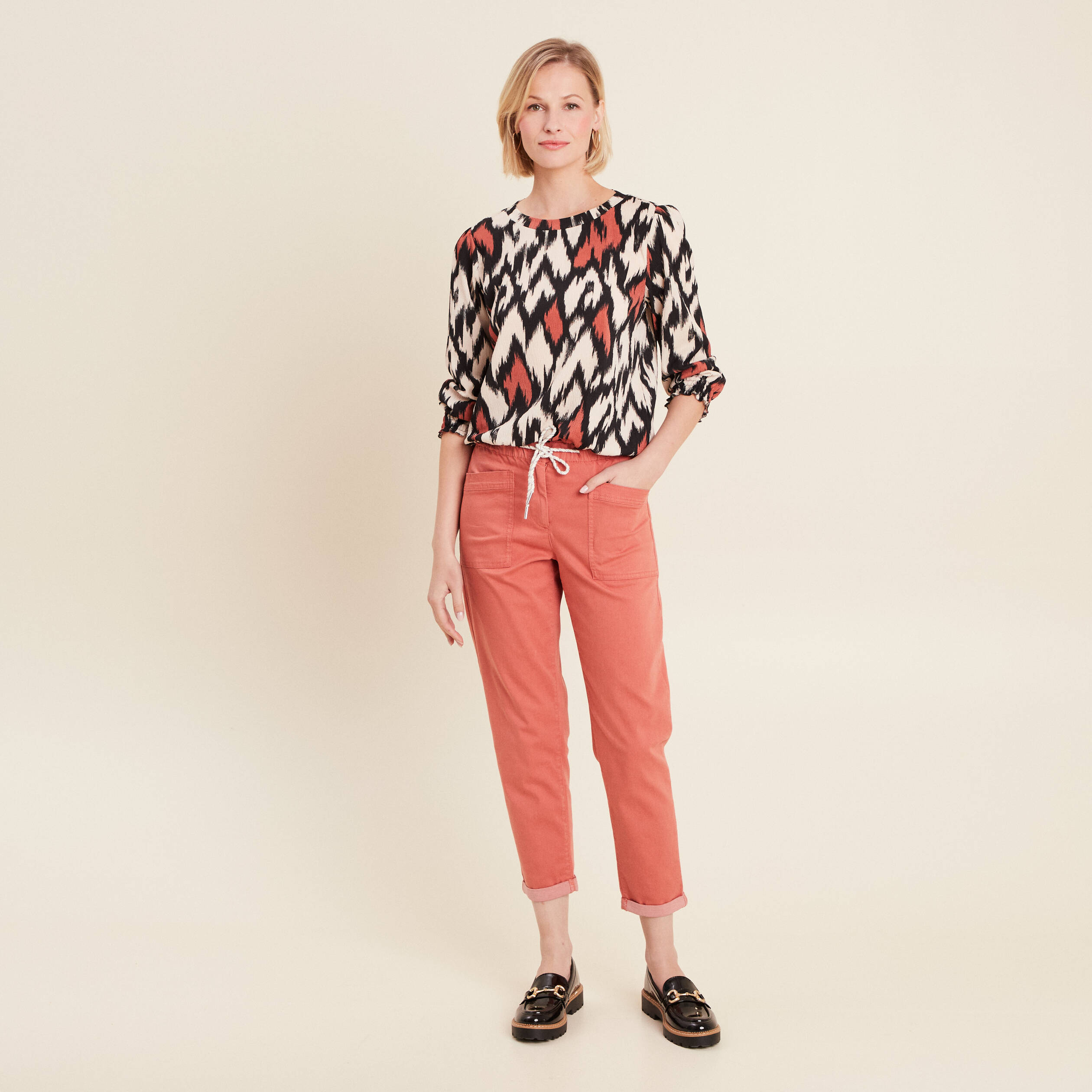 Blouse manches 3/4 orange femme
