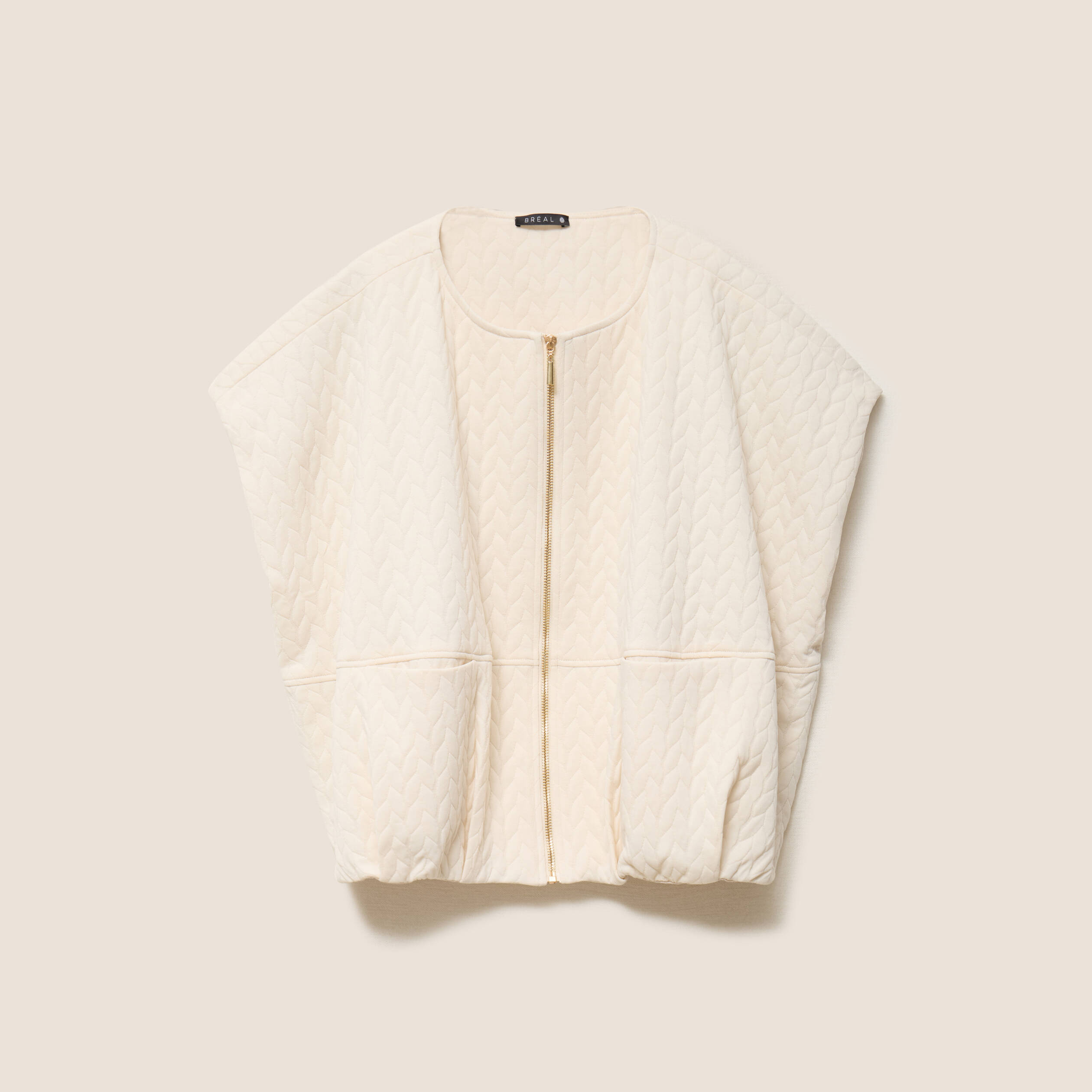 Veste col rond manches courtes doubl&eacute;e ecru femme