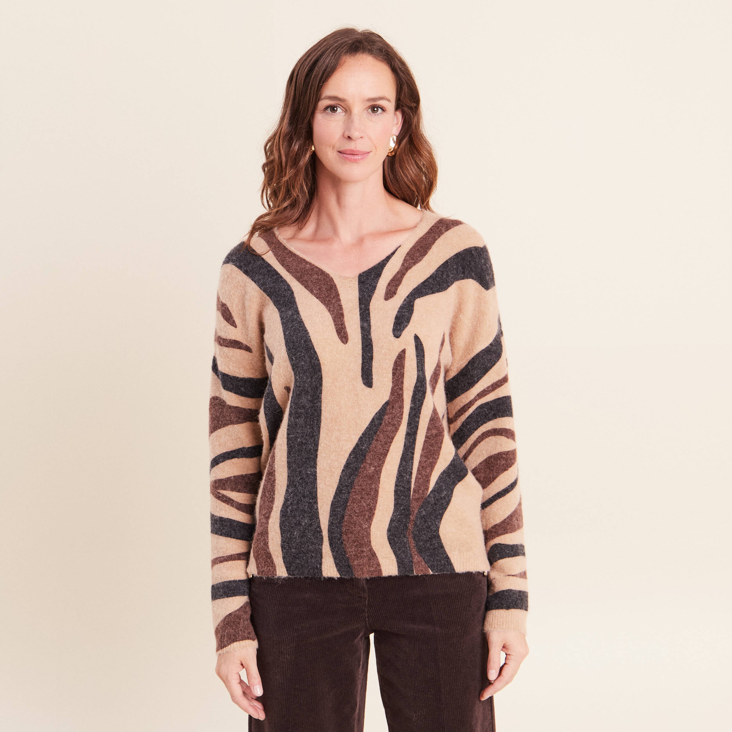 Pull manches longues marron femme