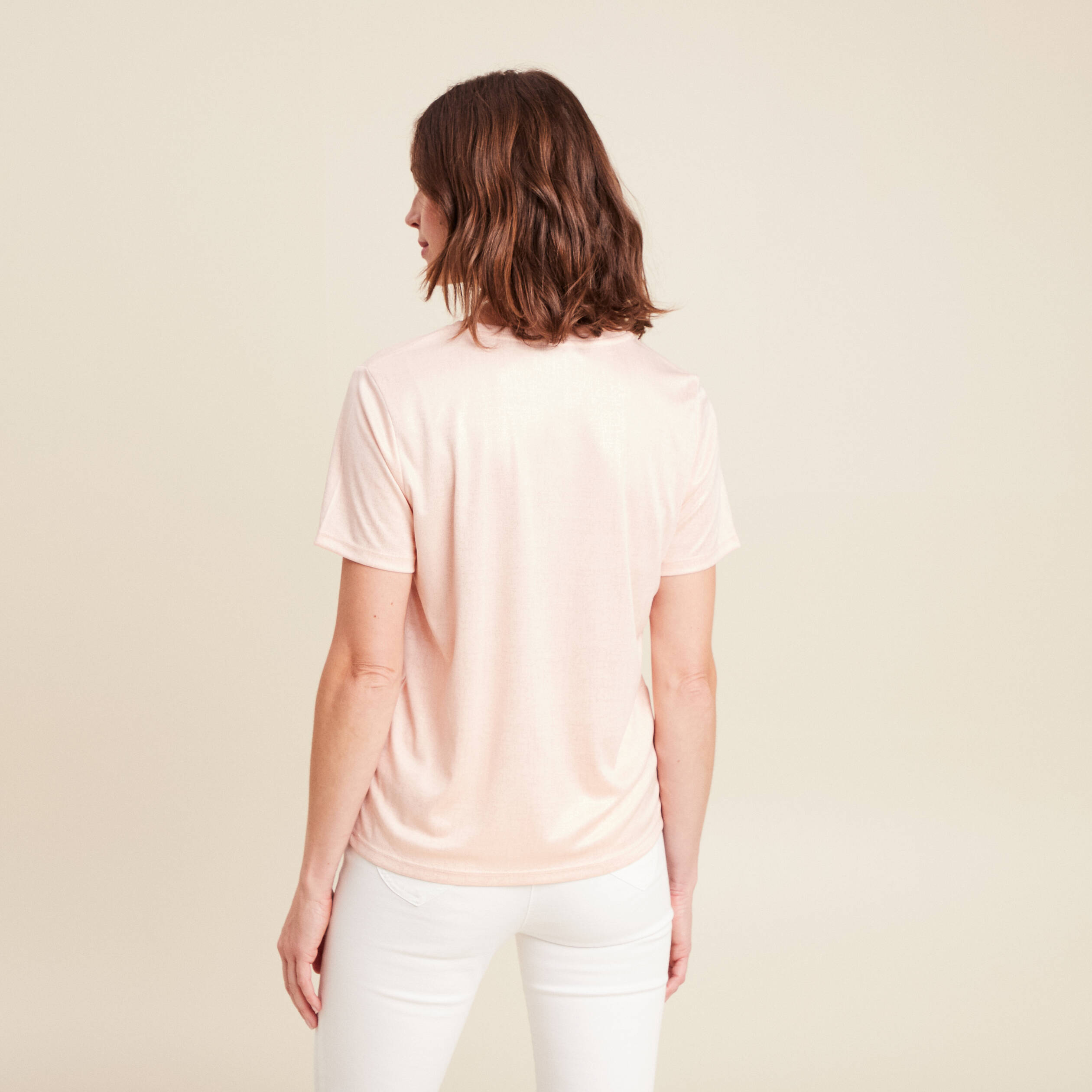 t shirt droit court satine col rond vieux rose femme t-shirt droit court satiné col rond vieux rose femme