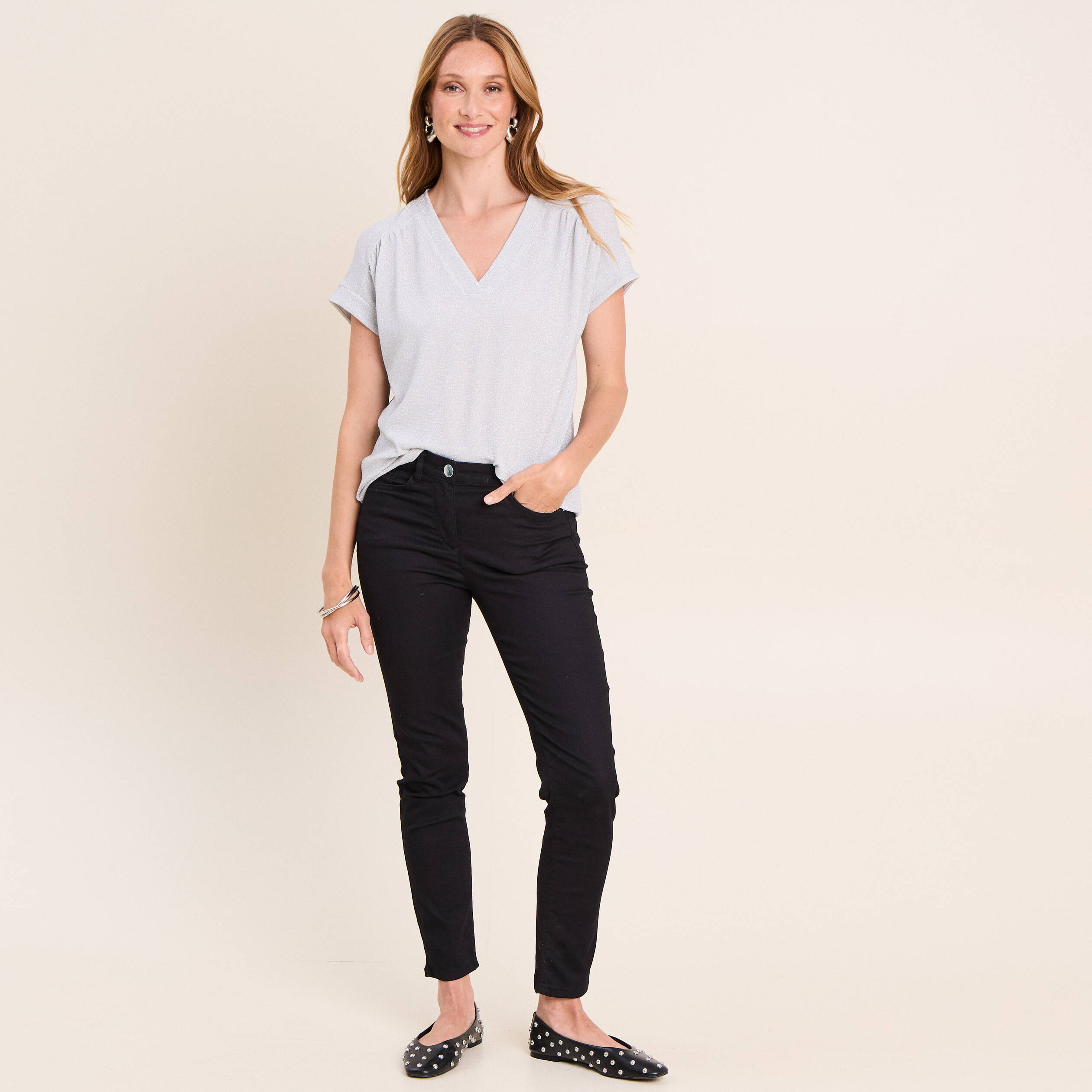 T-shirt manches courtes ecru femme